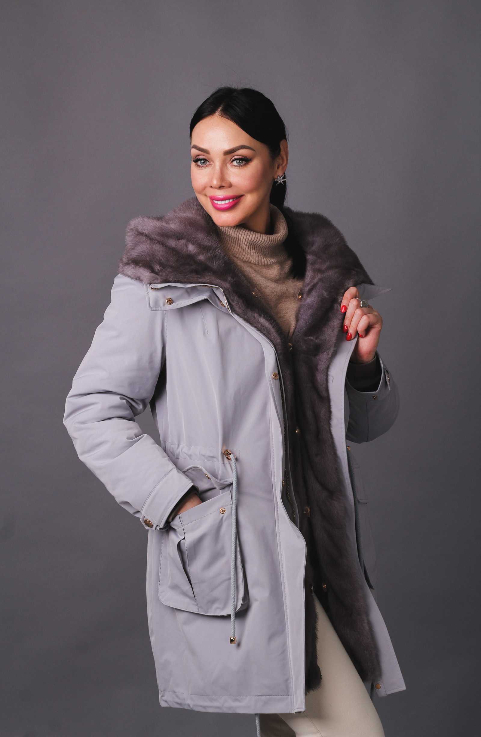 Парка с мехом норки KELLY цвет серый, размер 42