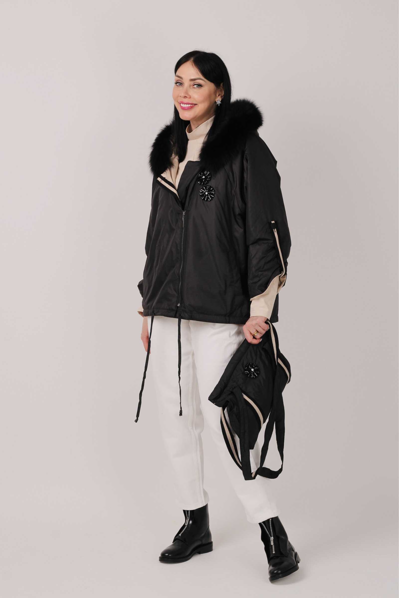 Купить куртку демисезонную с мехом песца LILU