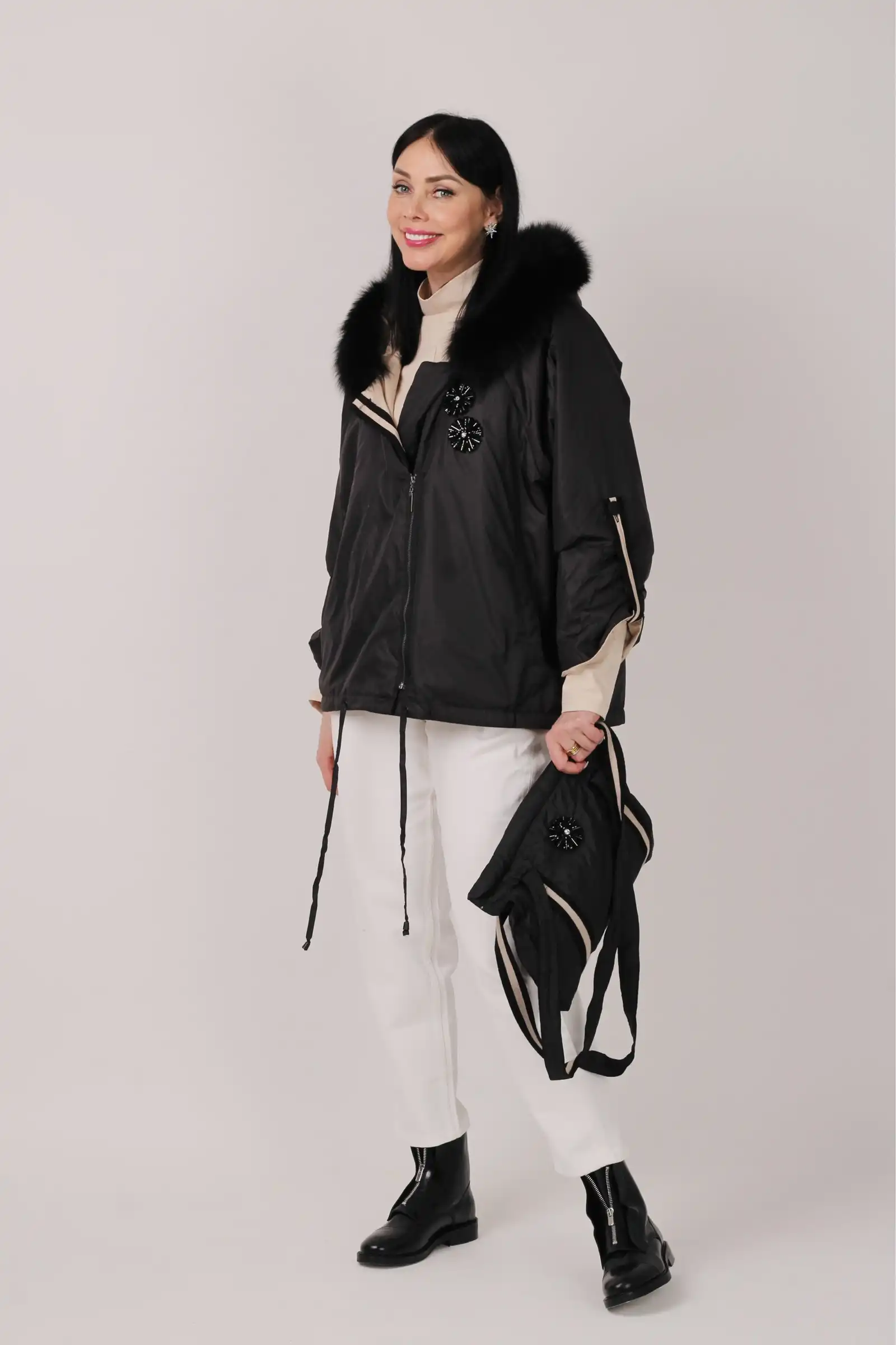 Куртка демисезонная с мехом песца LILU