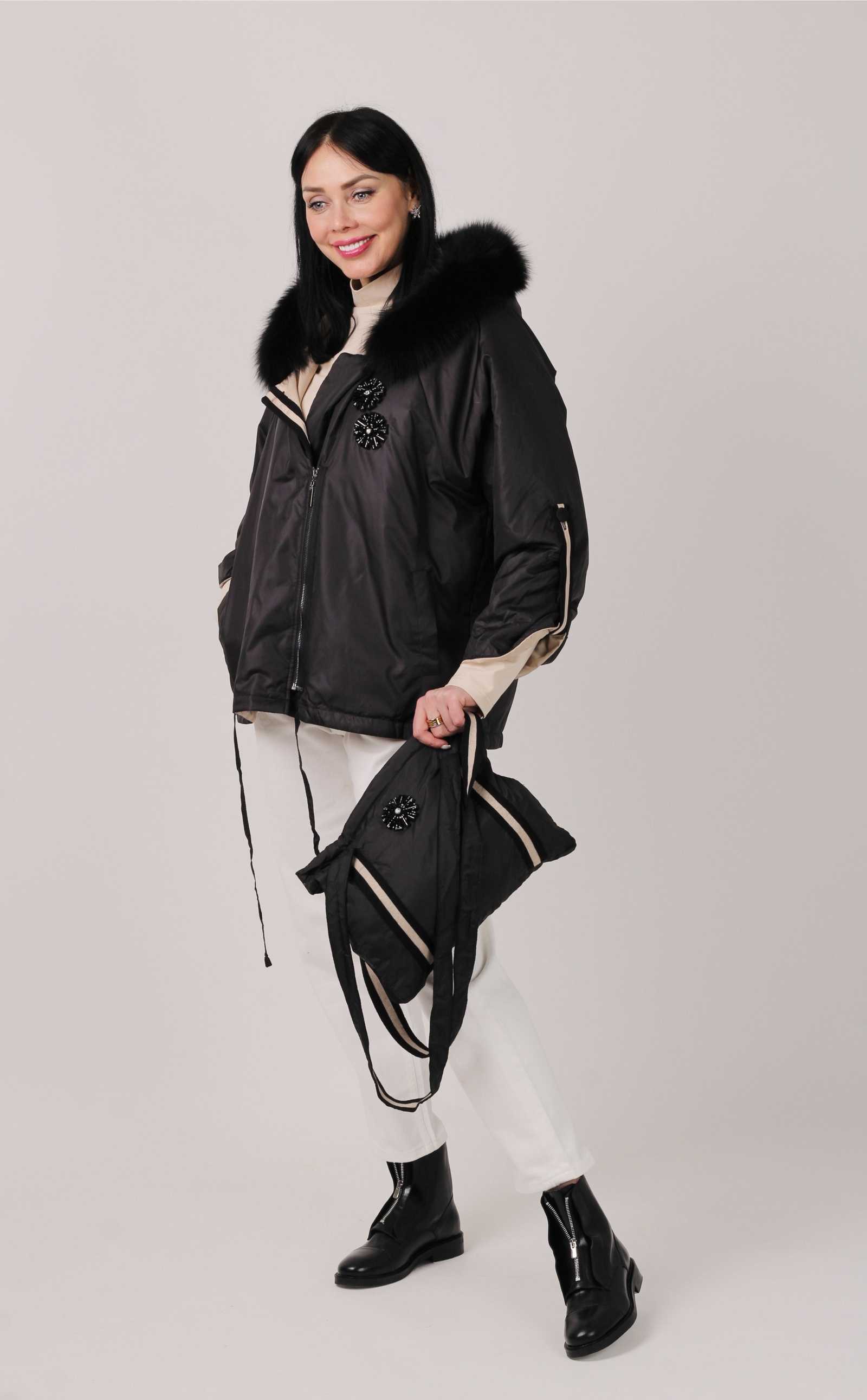 Купить куртку демисезонную с мехом песца LILU