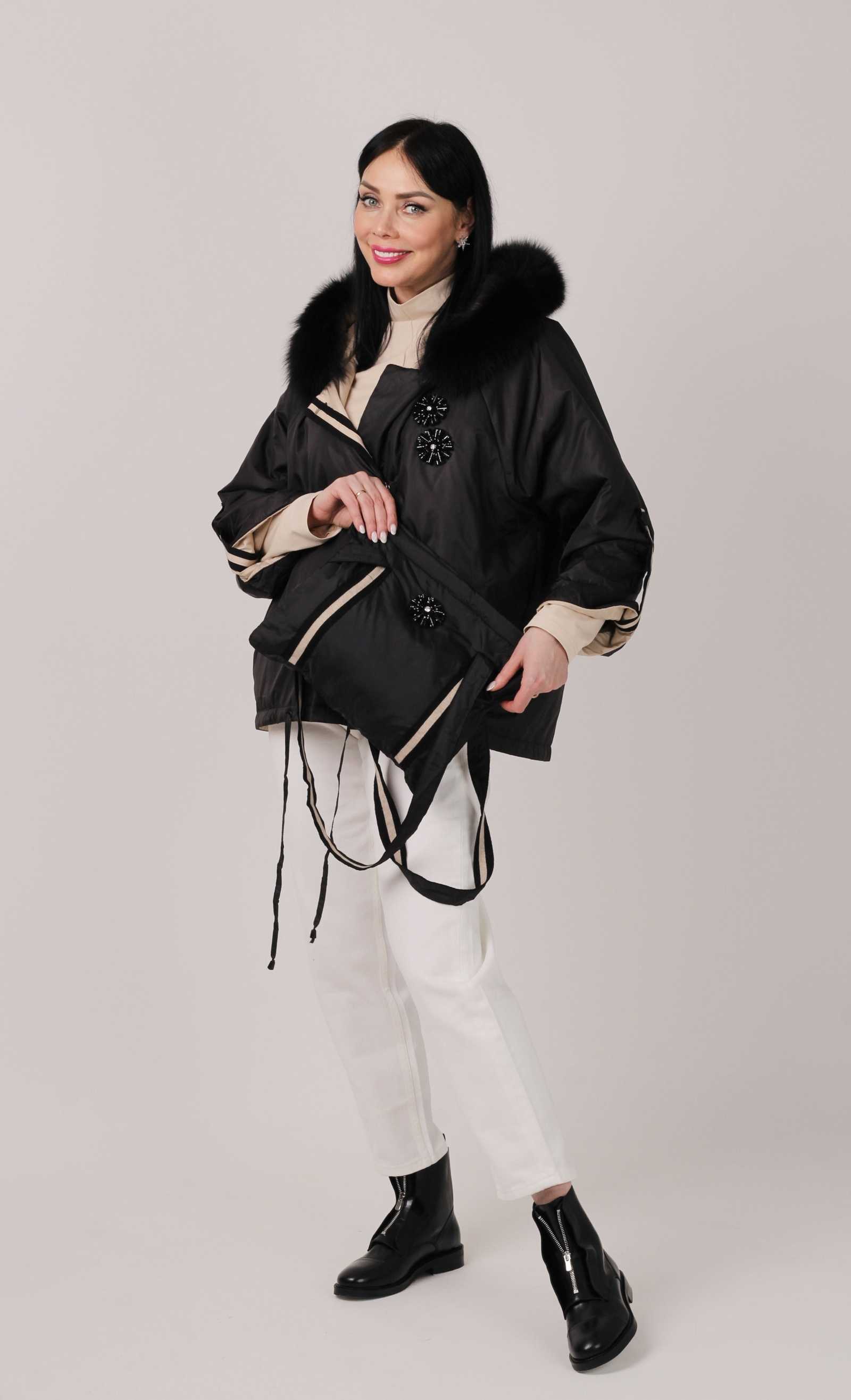 Купить куртку демисезонную с мехом песца LILU