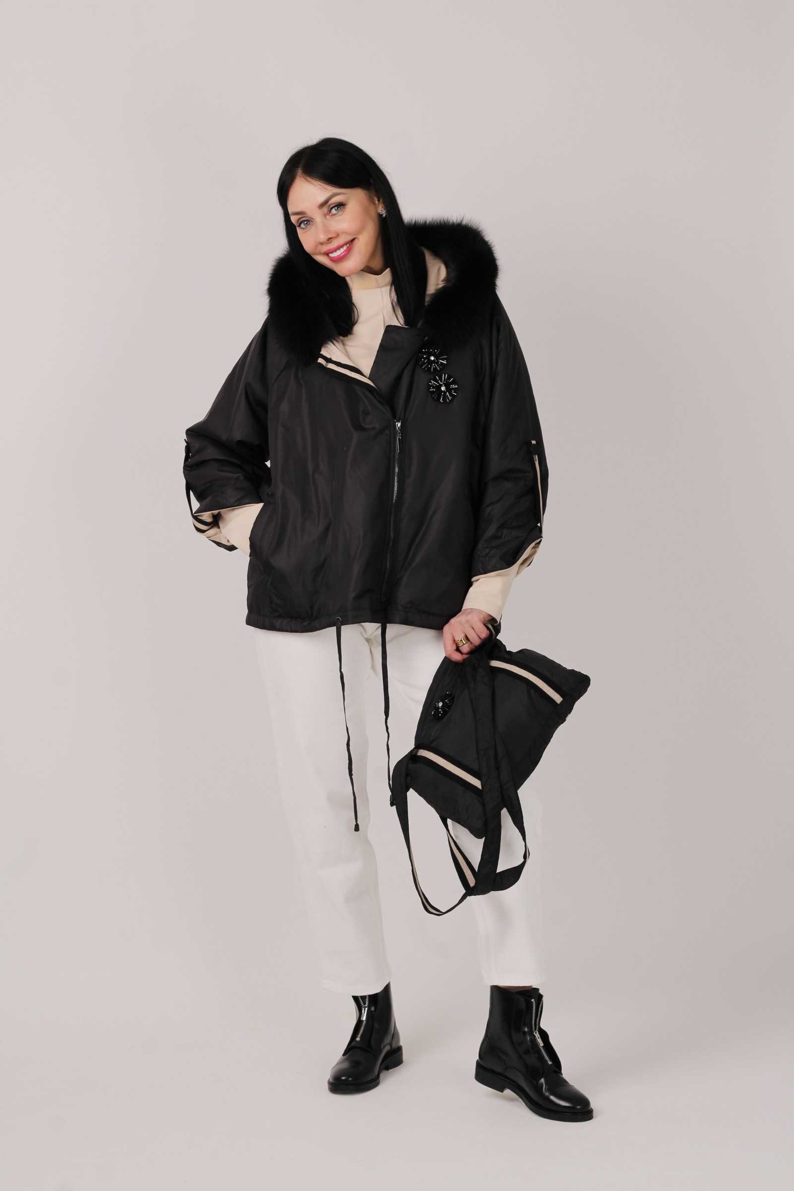 Купить куртку демисезонную с мехом песца LILU