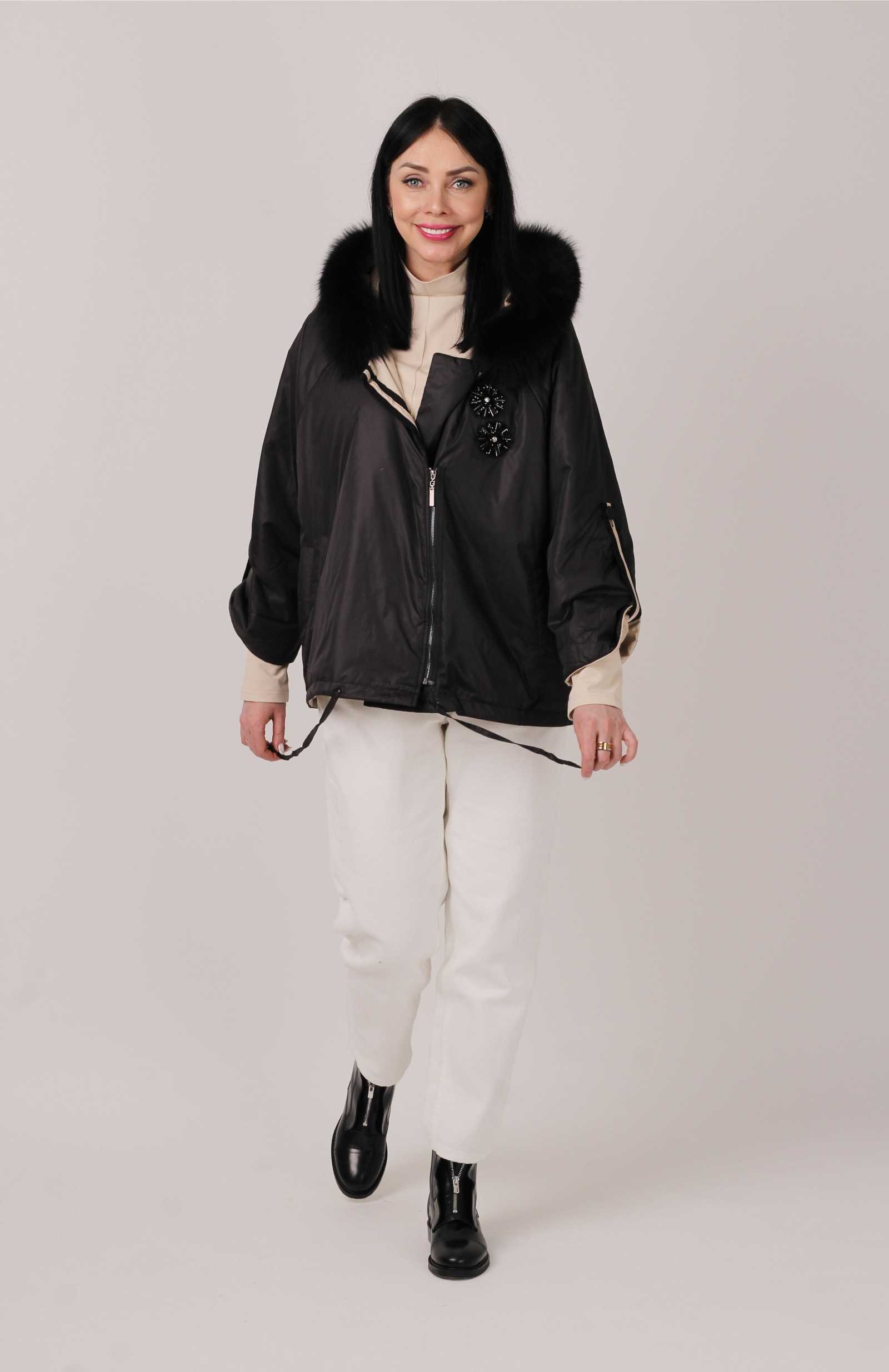 Купить куртку демисезонную с мехом песца LILU