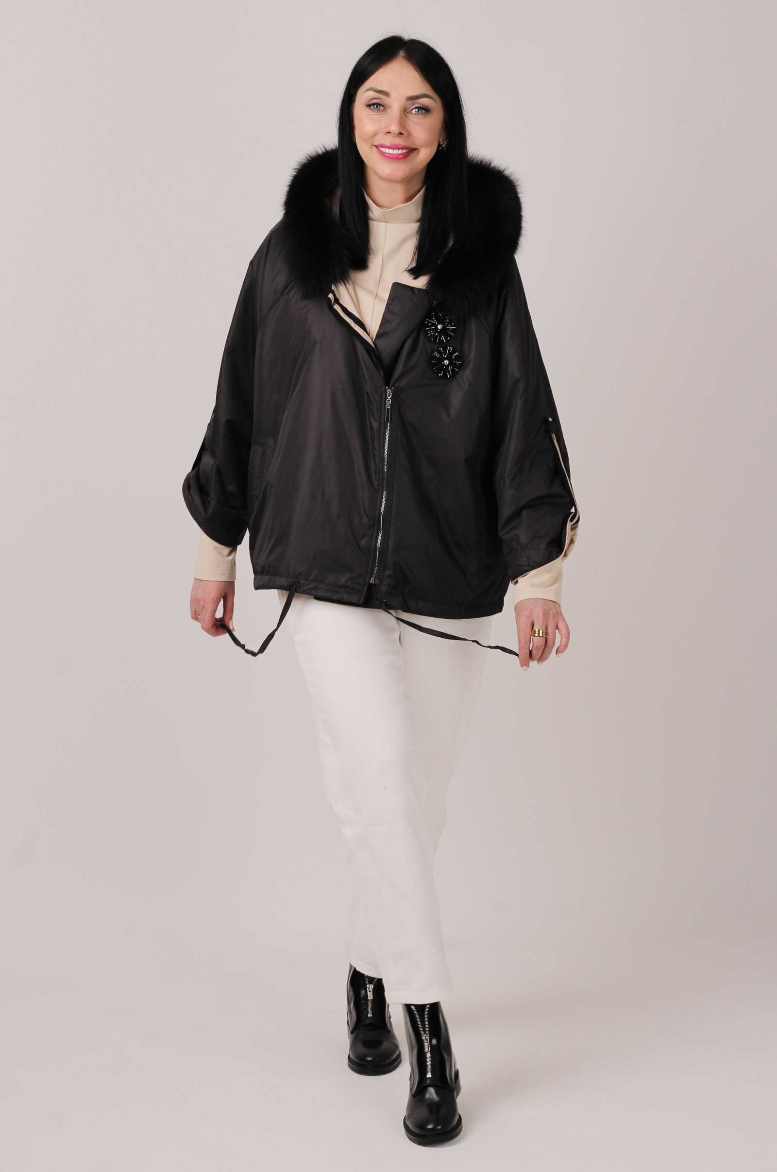 Купить куртку демисезонную с мехом песца LILU