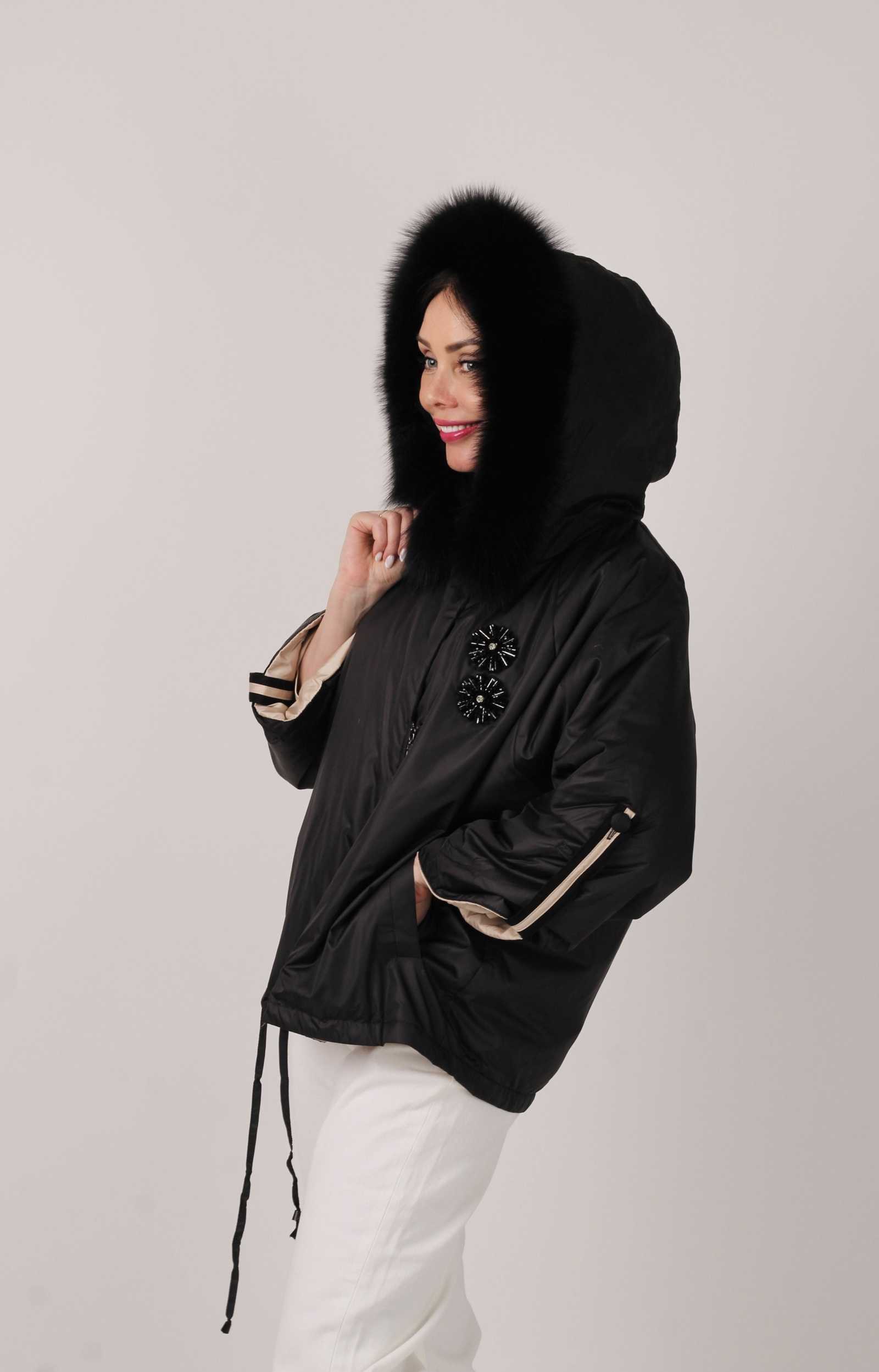 Купить куртку демисезонную с мехом песца LILU