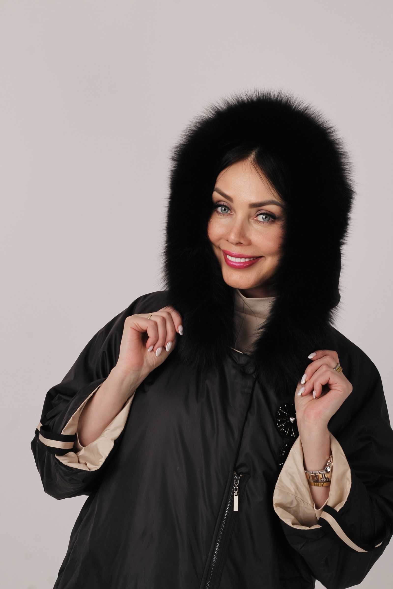 Купить куртку демисезонную с мехом песца LILU