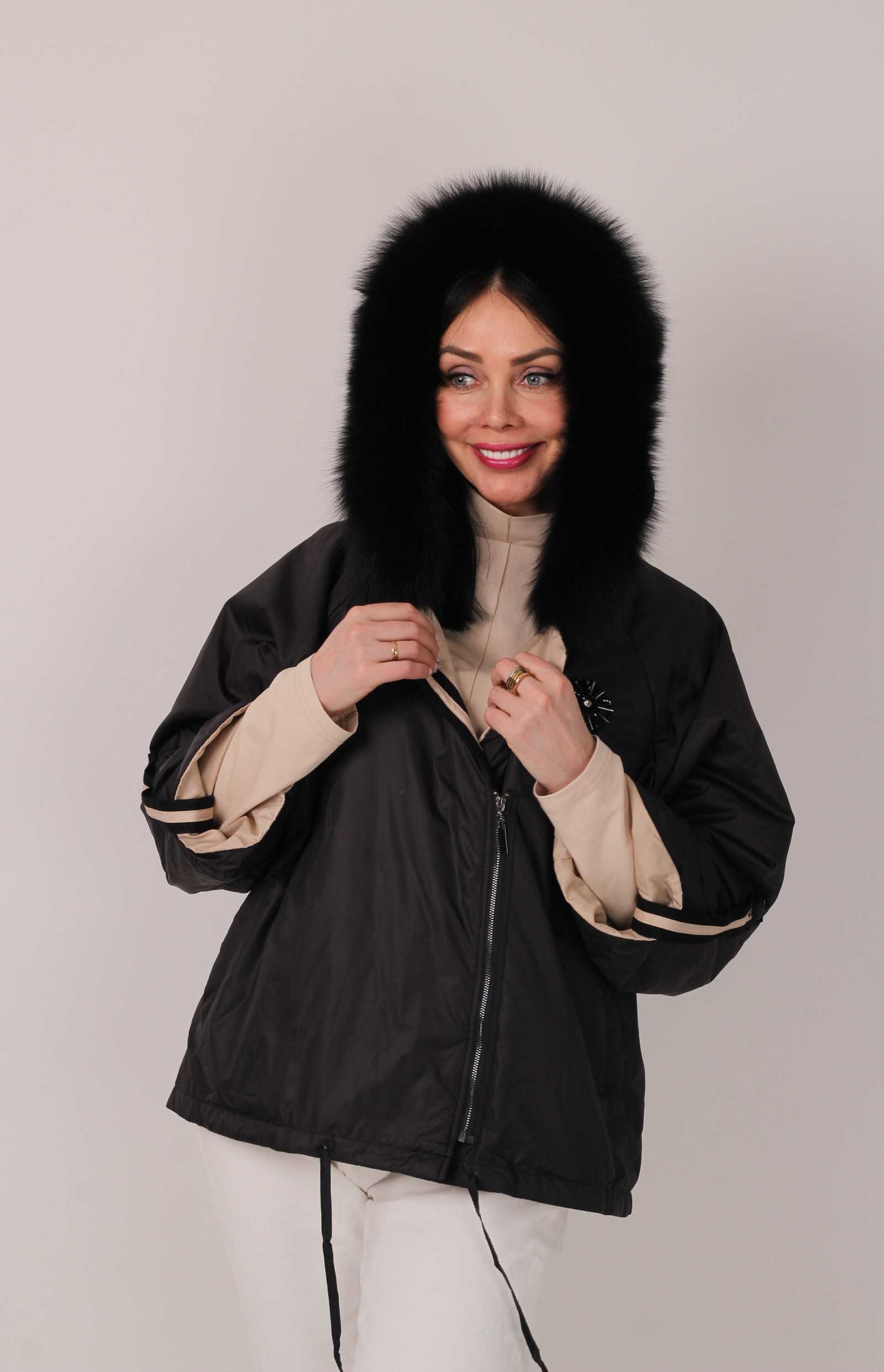 Купить куртку демисезонную с мехом песца LILU