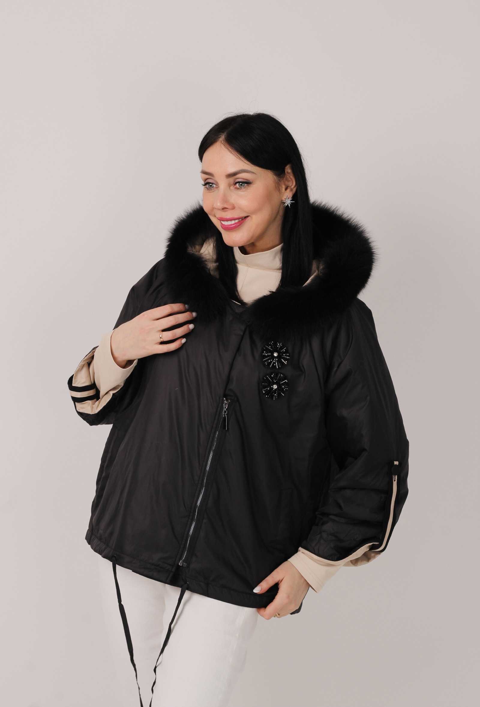 Купить куртку демисезонную с мехом песца LILU