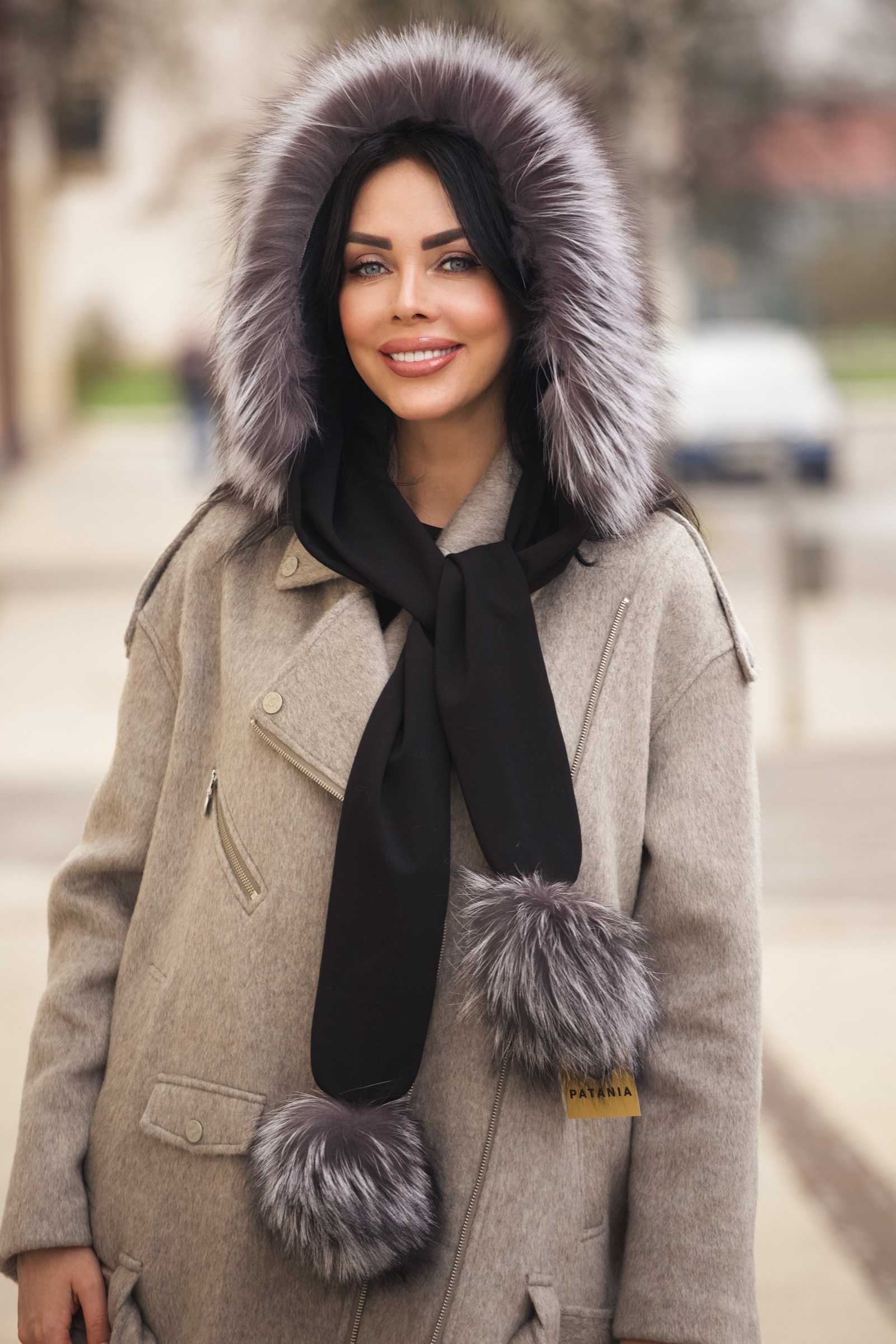 Купить капор с мехом чернобурки/финского песца MIA