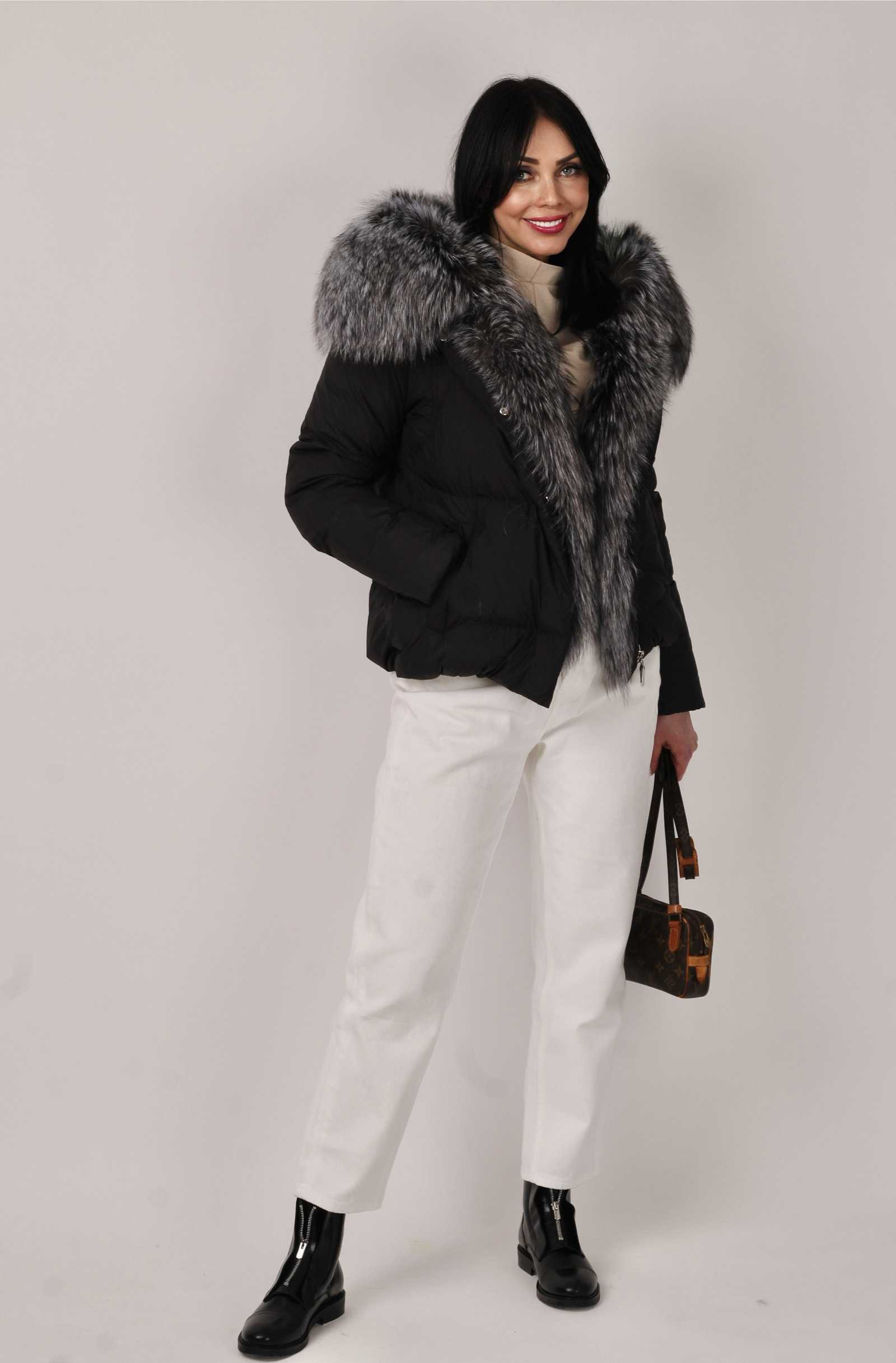 Купить пуховик с мехом чернобурой лисы SANNY