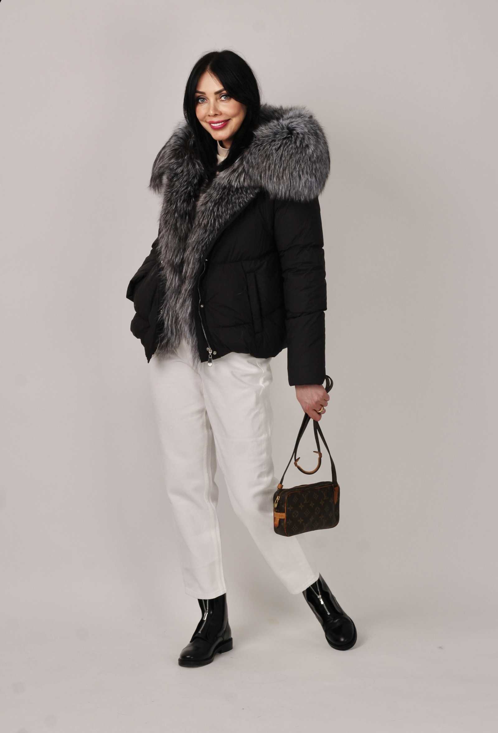 Купить пуховик с мехом чернобурой лисы SANNY