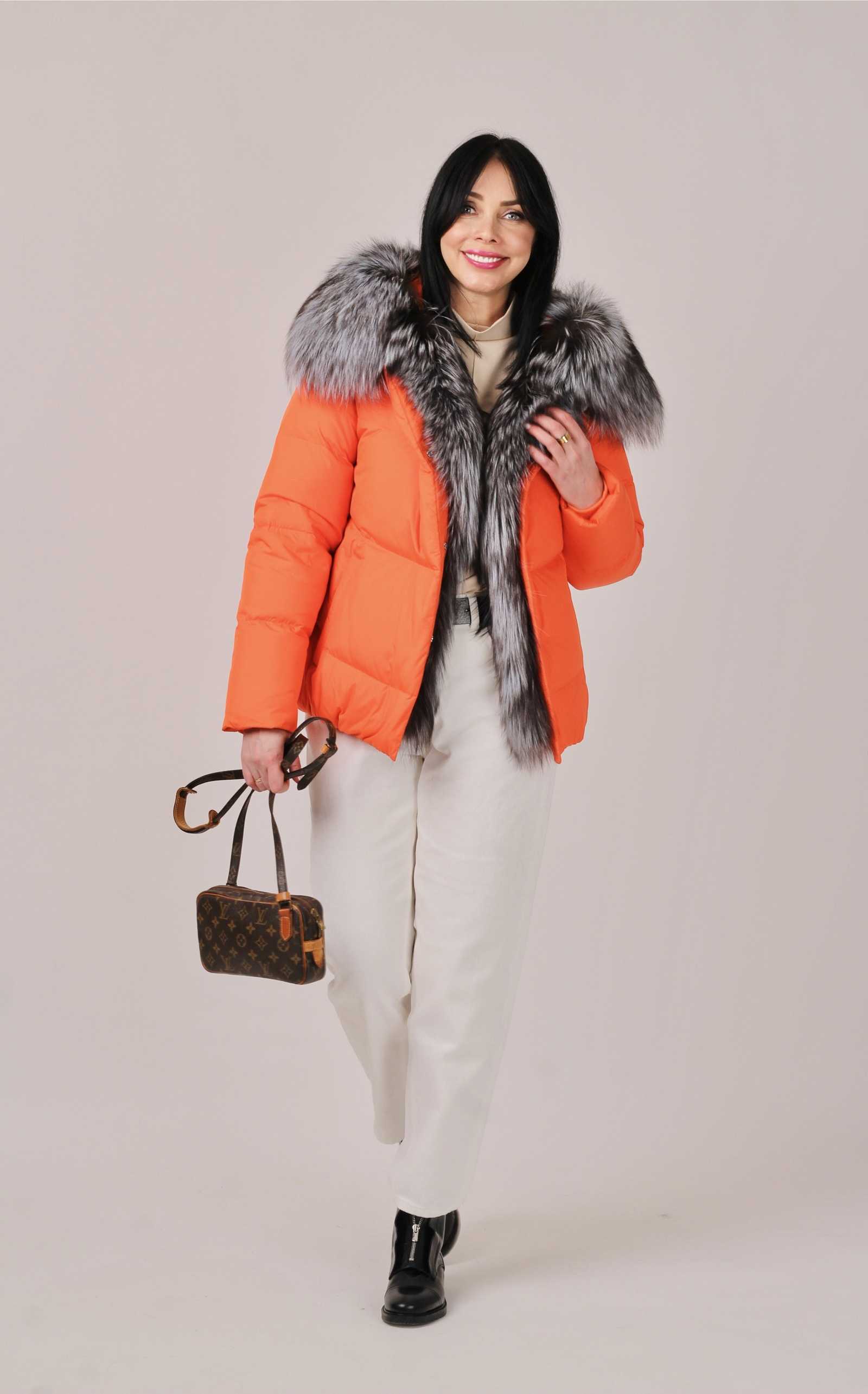 Купить пуховик с мехом чернобурой лисы SANNY