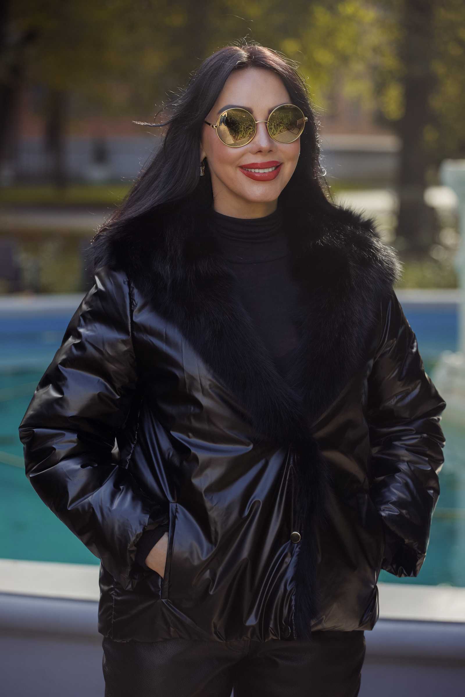 Пуховик двухсторонний с мехом лисы WILMA цвет черный