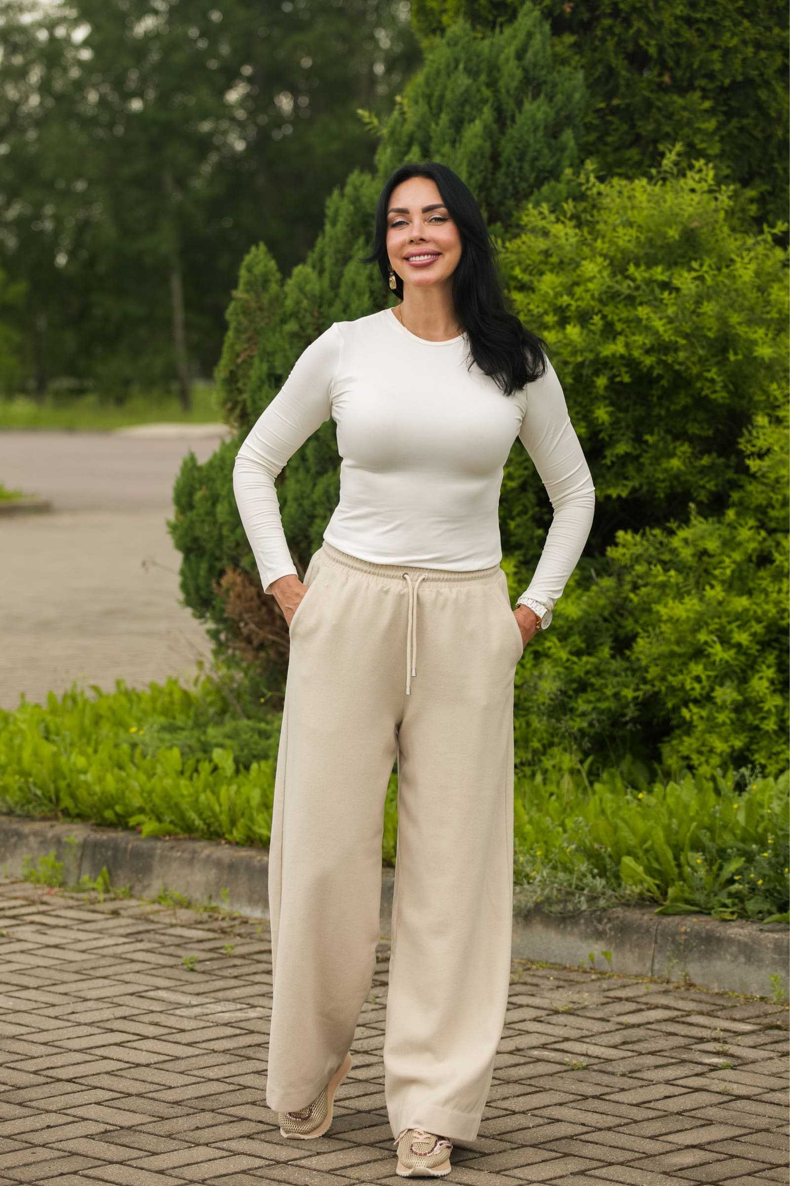 Брюки палаццо из шерсти и кашемира ESTA цвет молочный