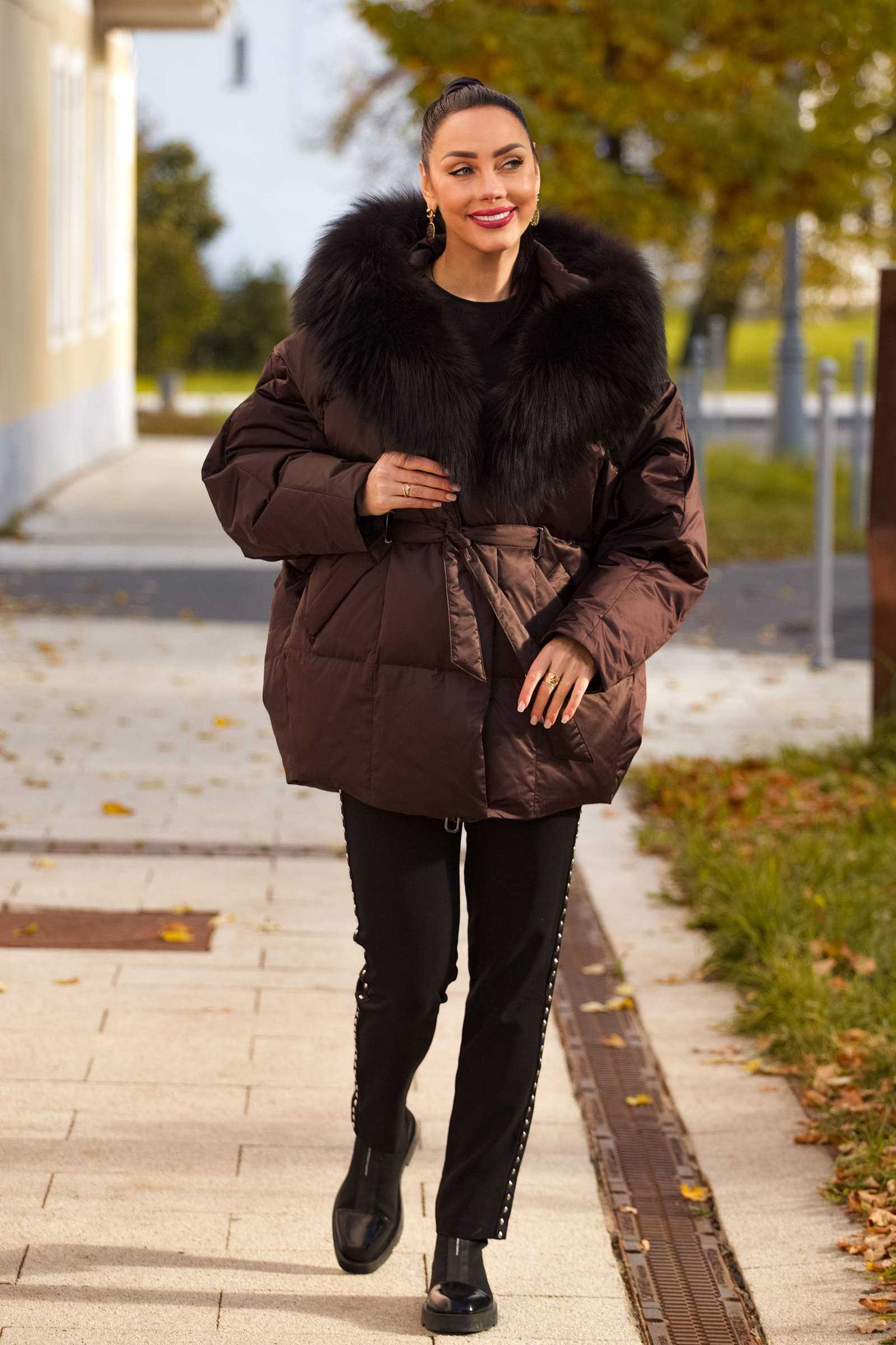 Купить пуховик c мехом чернобурки MOLLY