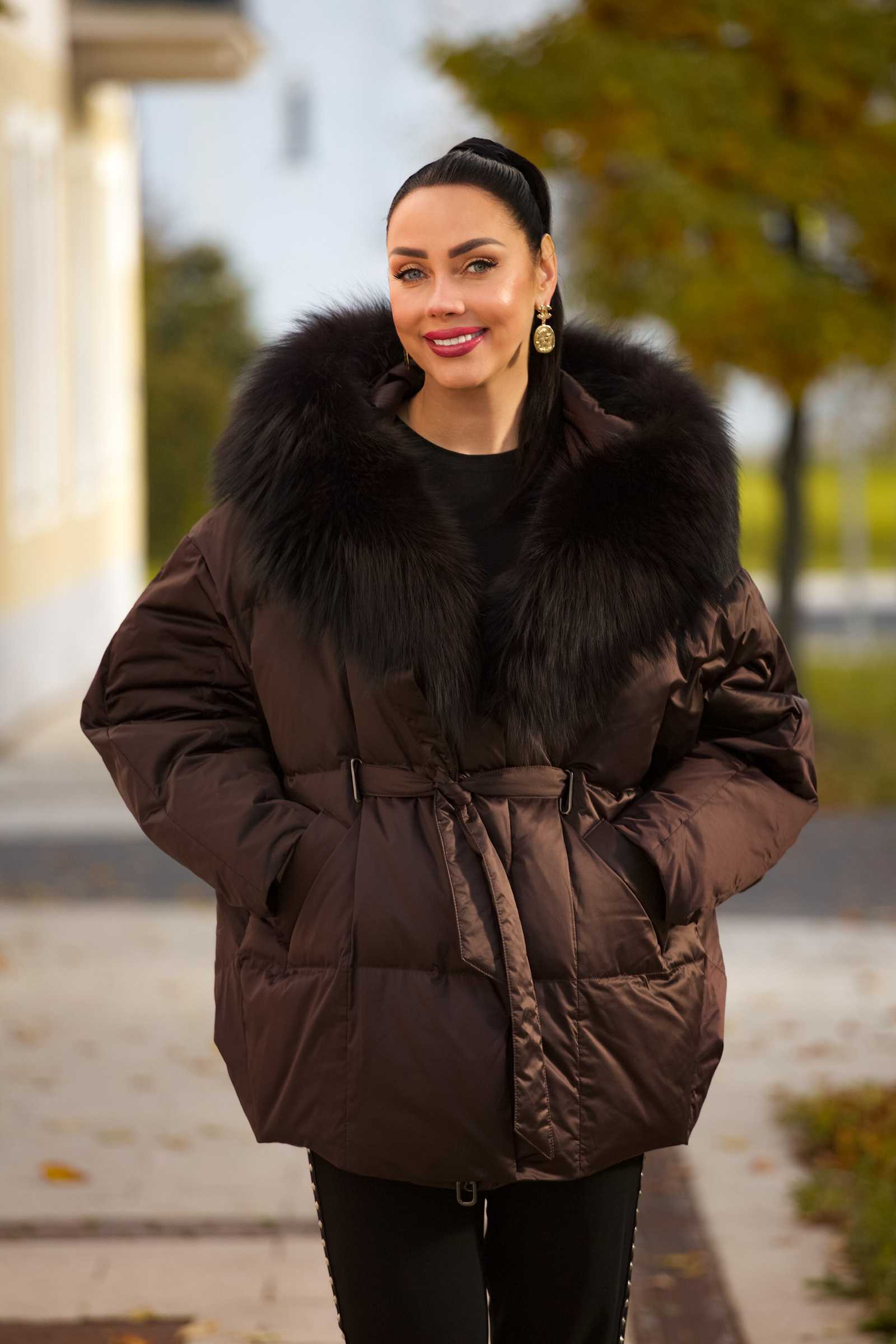 Купить пуховик c мехом чернобурки MOLLY