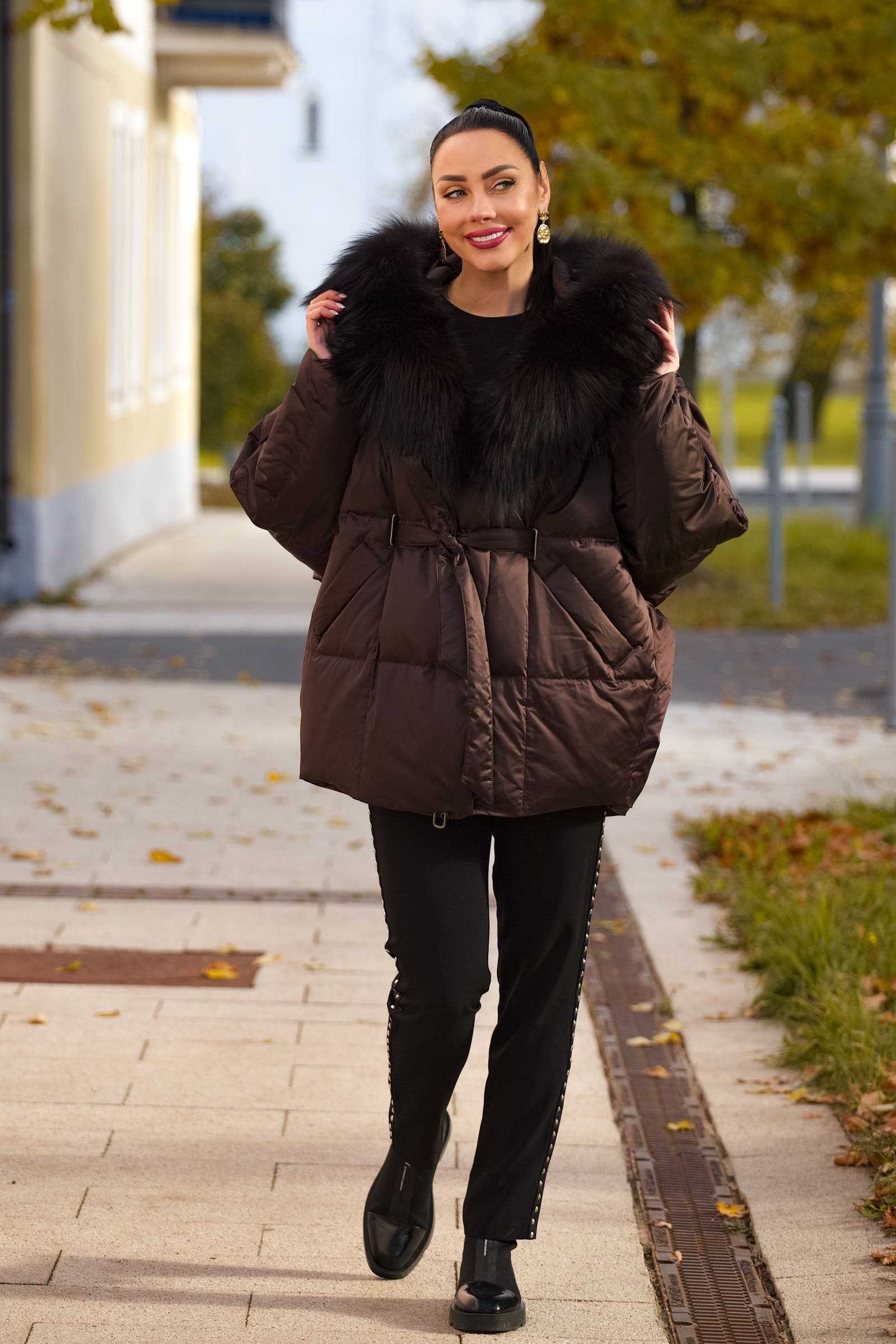 Купить пуховик c мехом чернобурки MOLLY