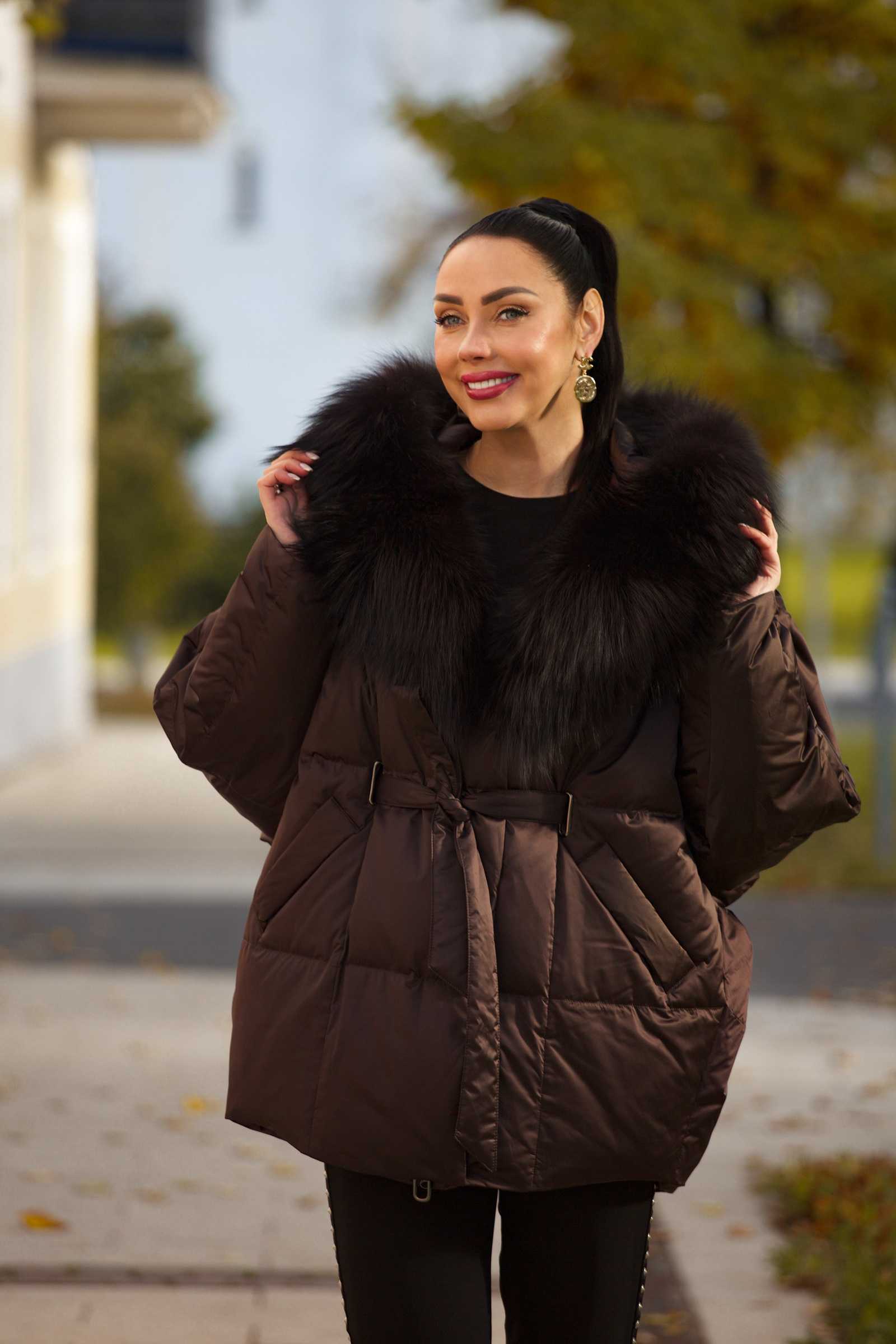 Купить пуховик c мехом чернобурки MOLLY