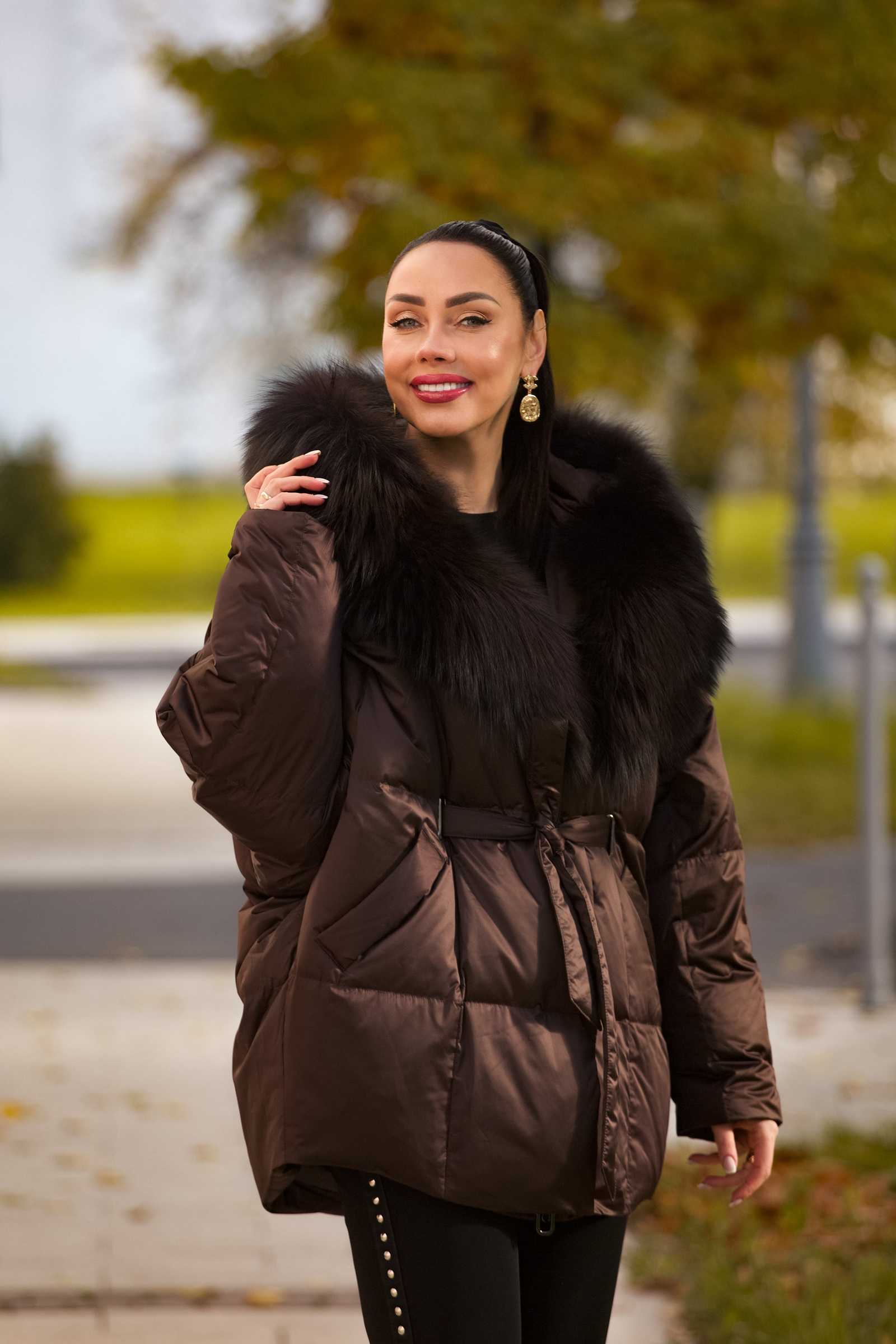 Купить пуховик c мехом чернобурки MOLLY