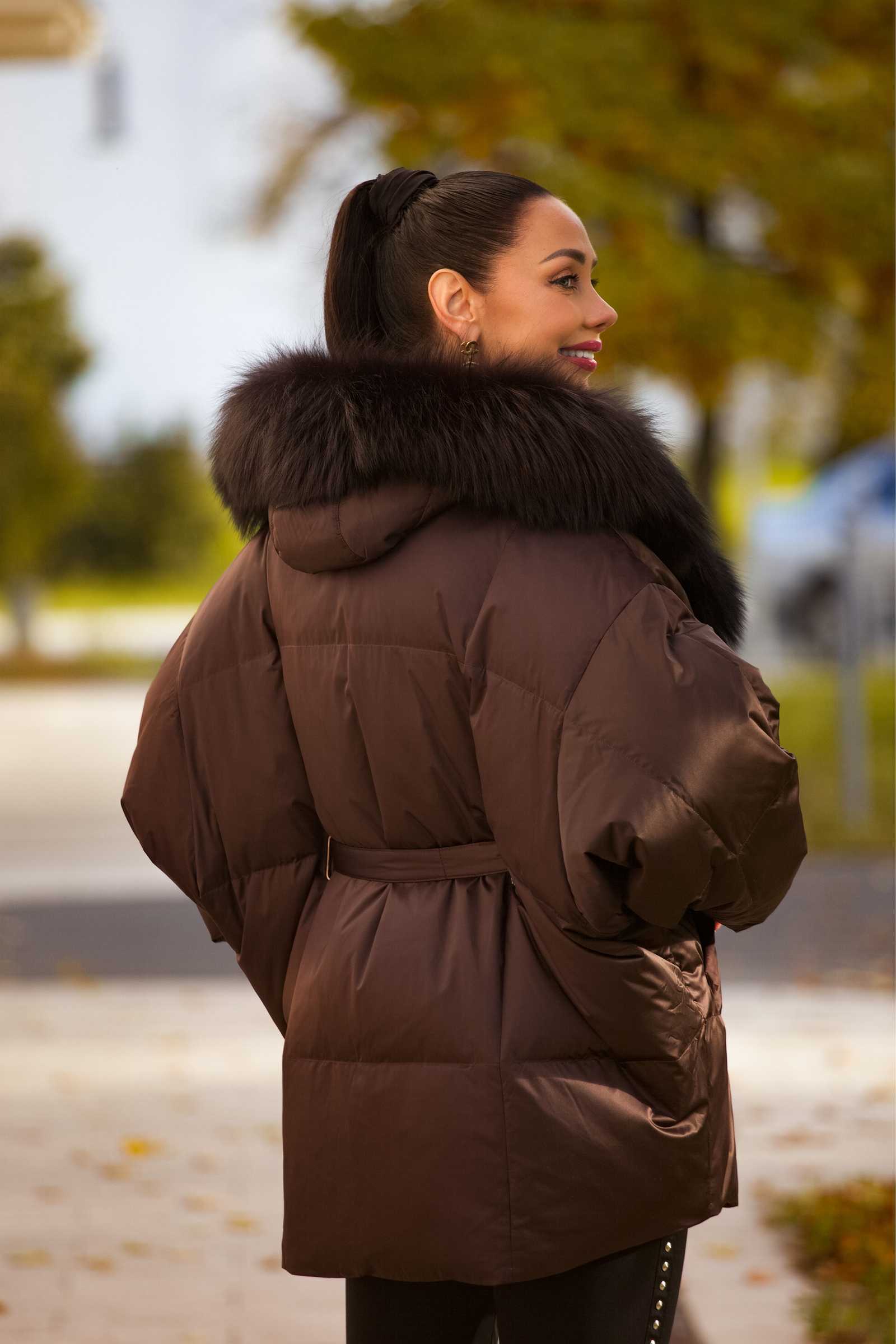 Купить пуховик c мехом чернобурки MOLLY