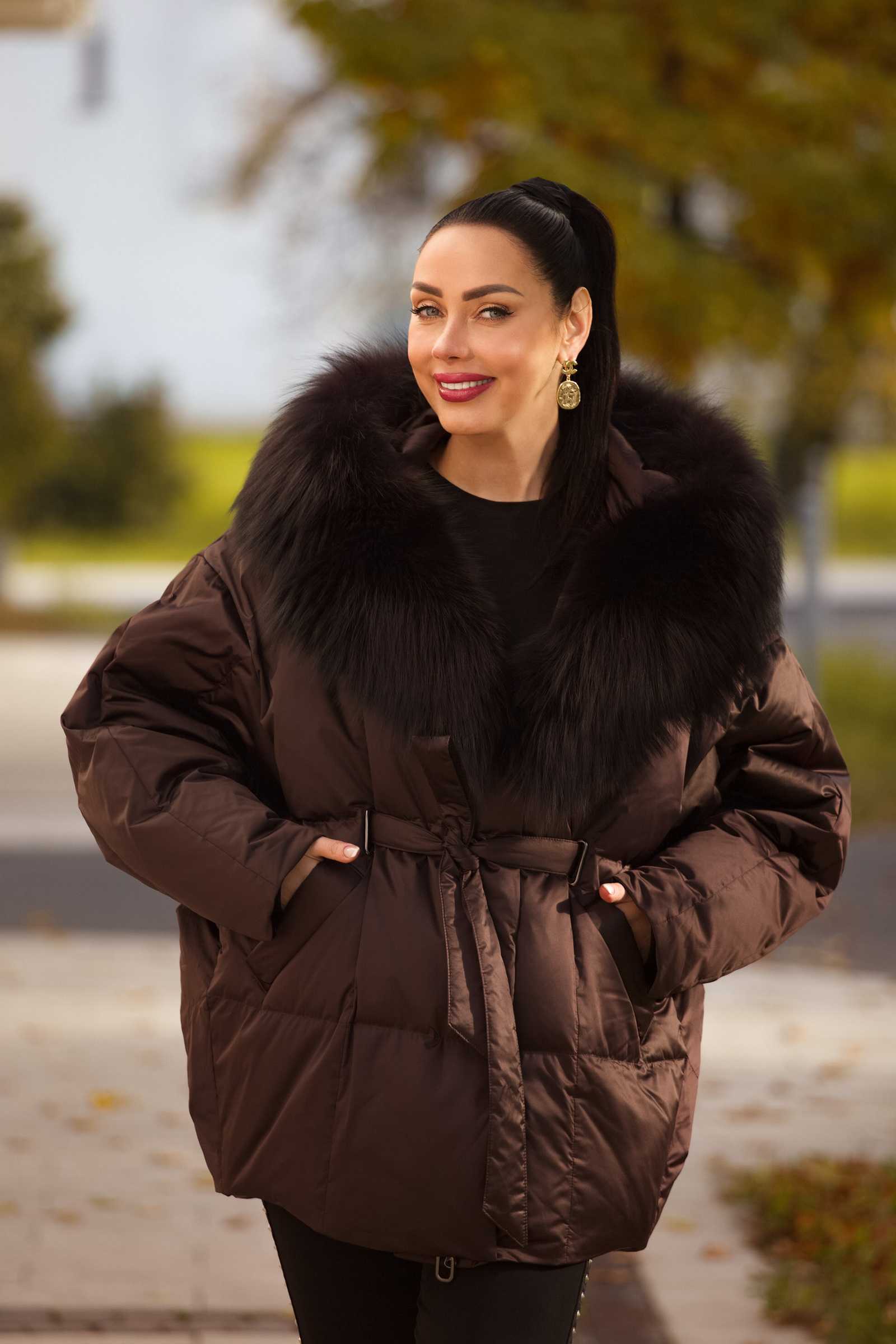 Купить пуховик c мехом чернобурки MOLLY