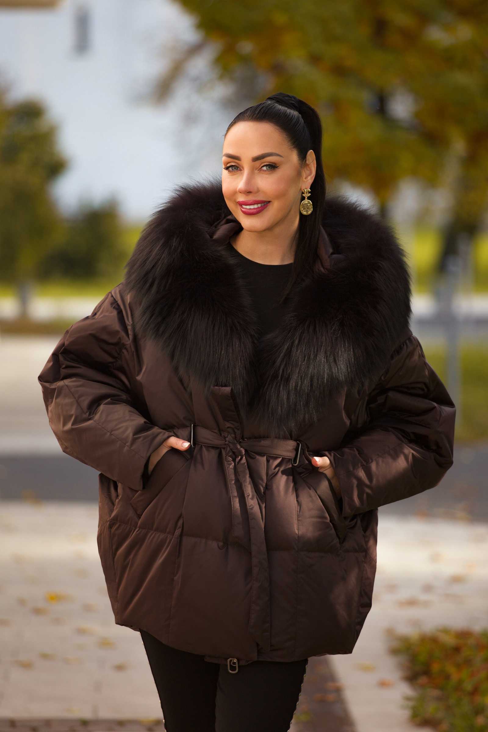 Купить пуховик c мехом чернобурки MOLLY