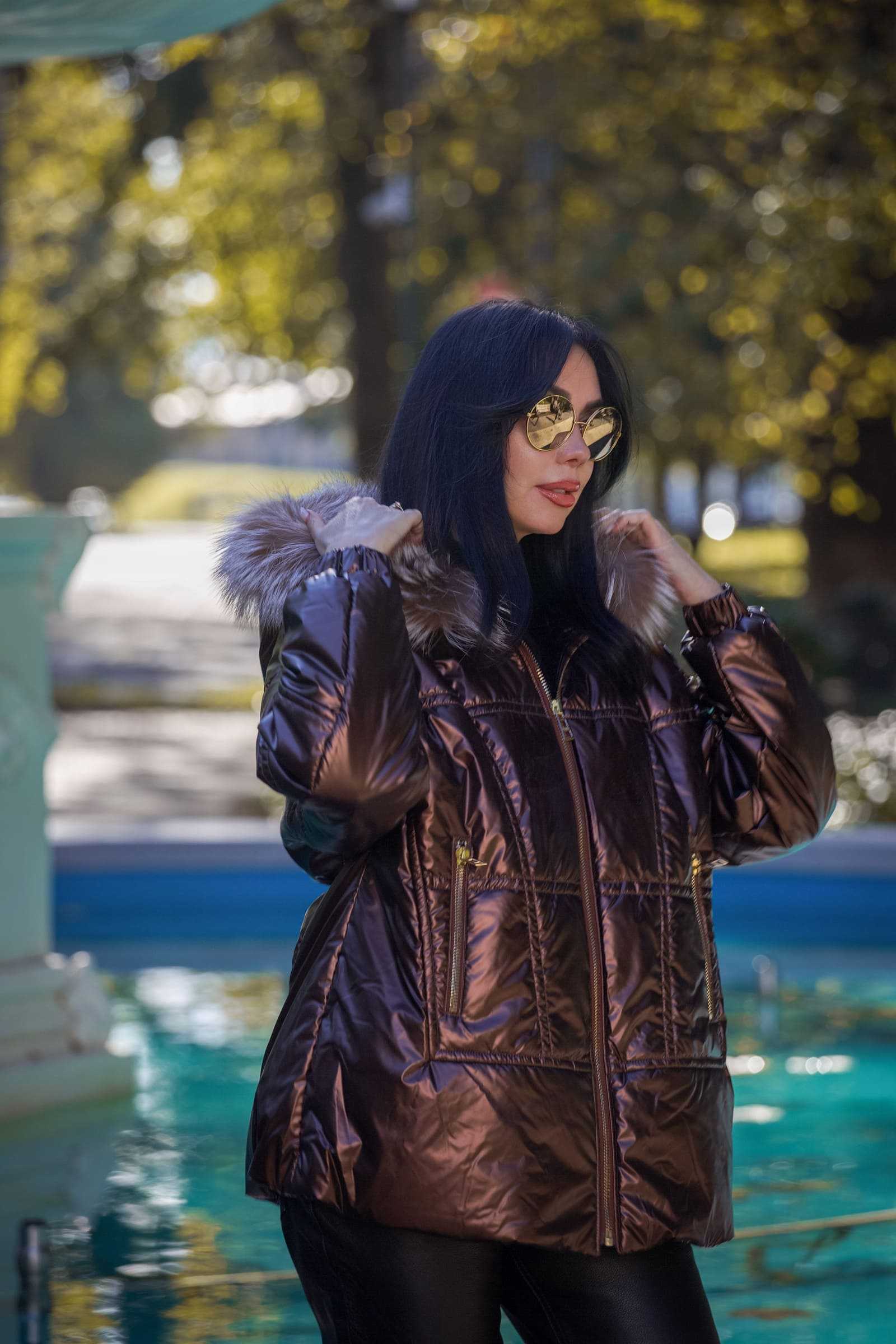 Купить зимнюю куртку c мехом чернобурки PERLA