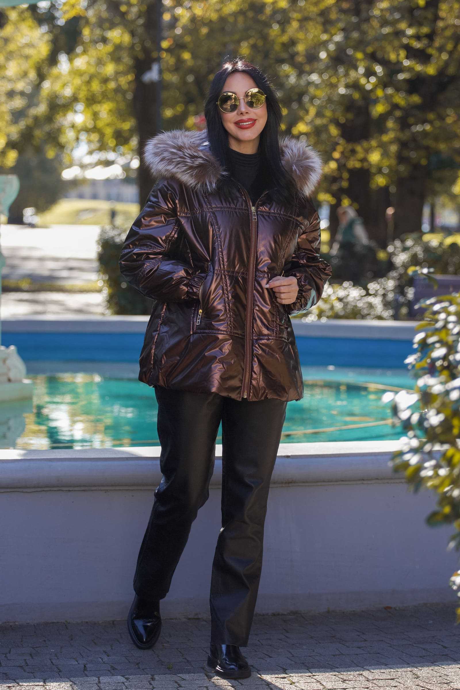 Купить зимнюю куртку c мехом чернобурки PERLA