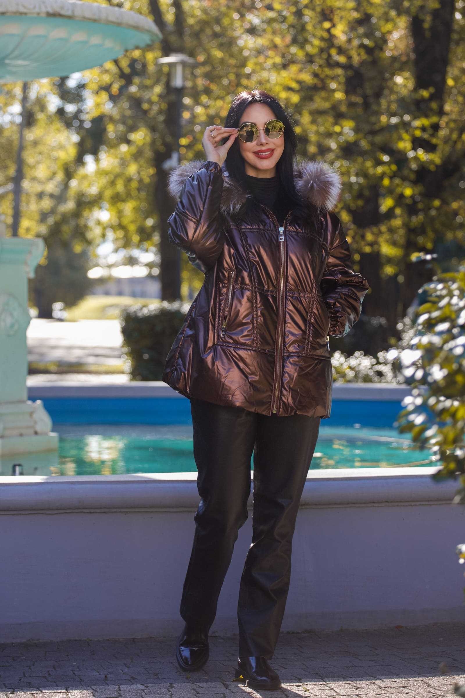 Купить зимнюю куртку c мехом чернобурки PERLA