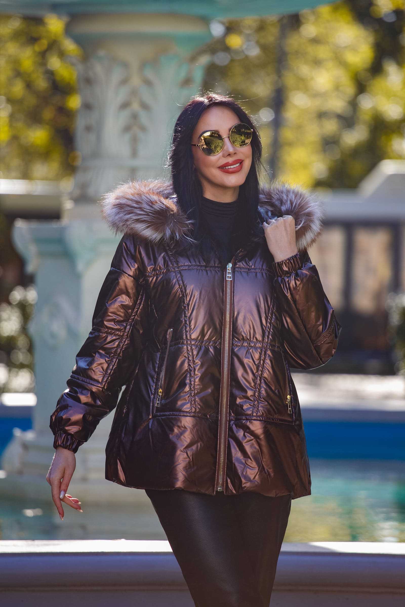 Купить зимнюю куртку c мехом чернобурки PERLA