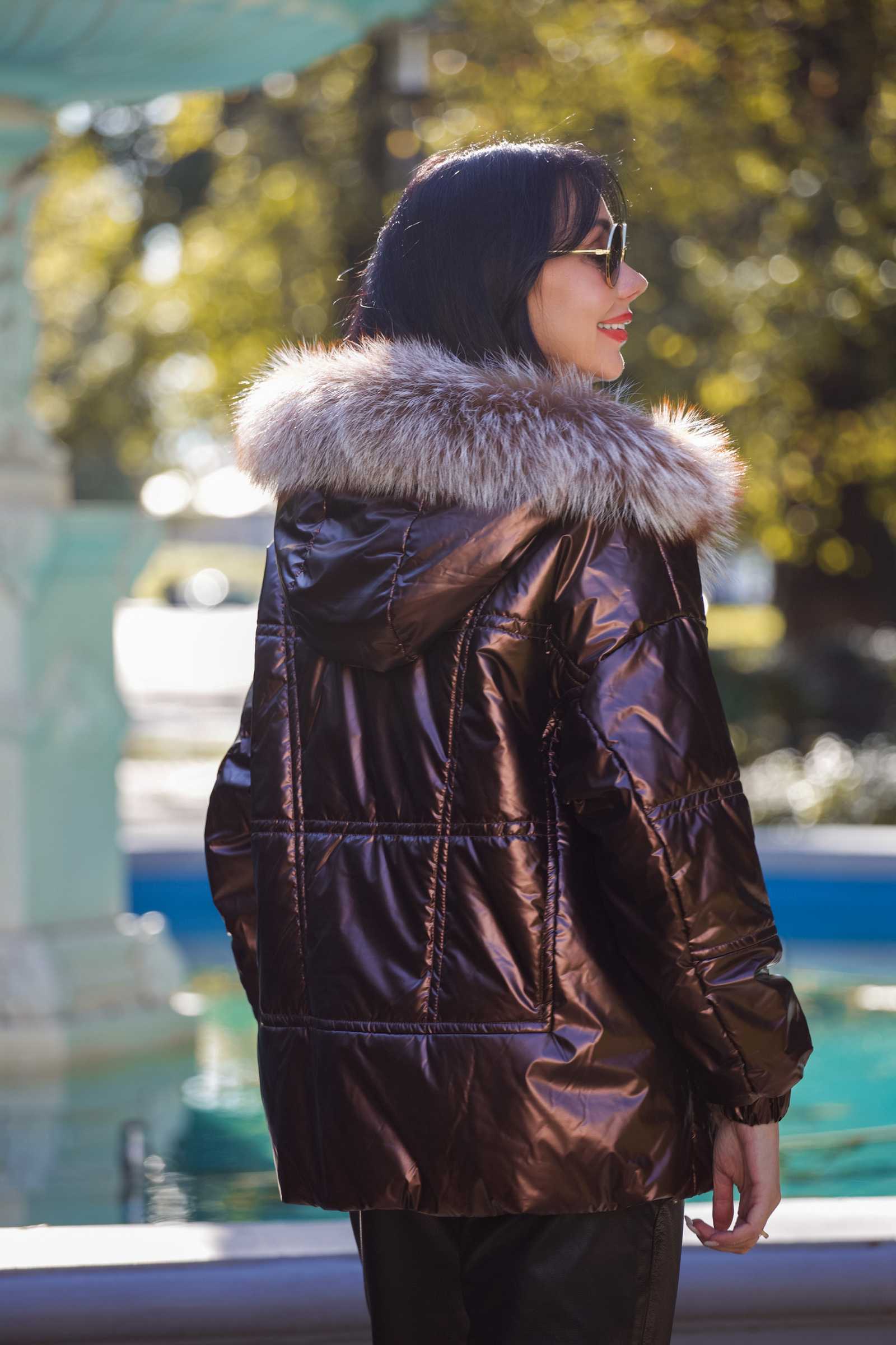 Купить зимнюю куртку c мехом чернобурки PERLA