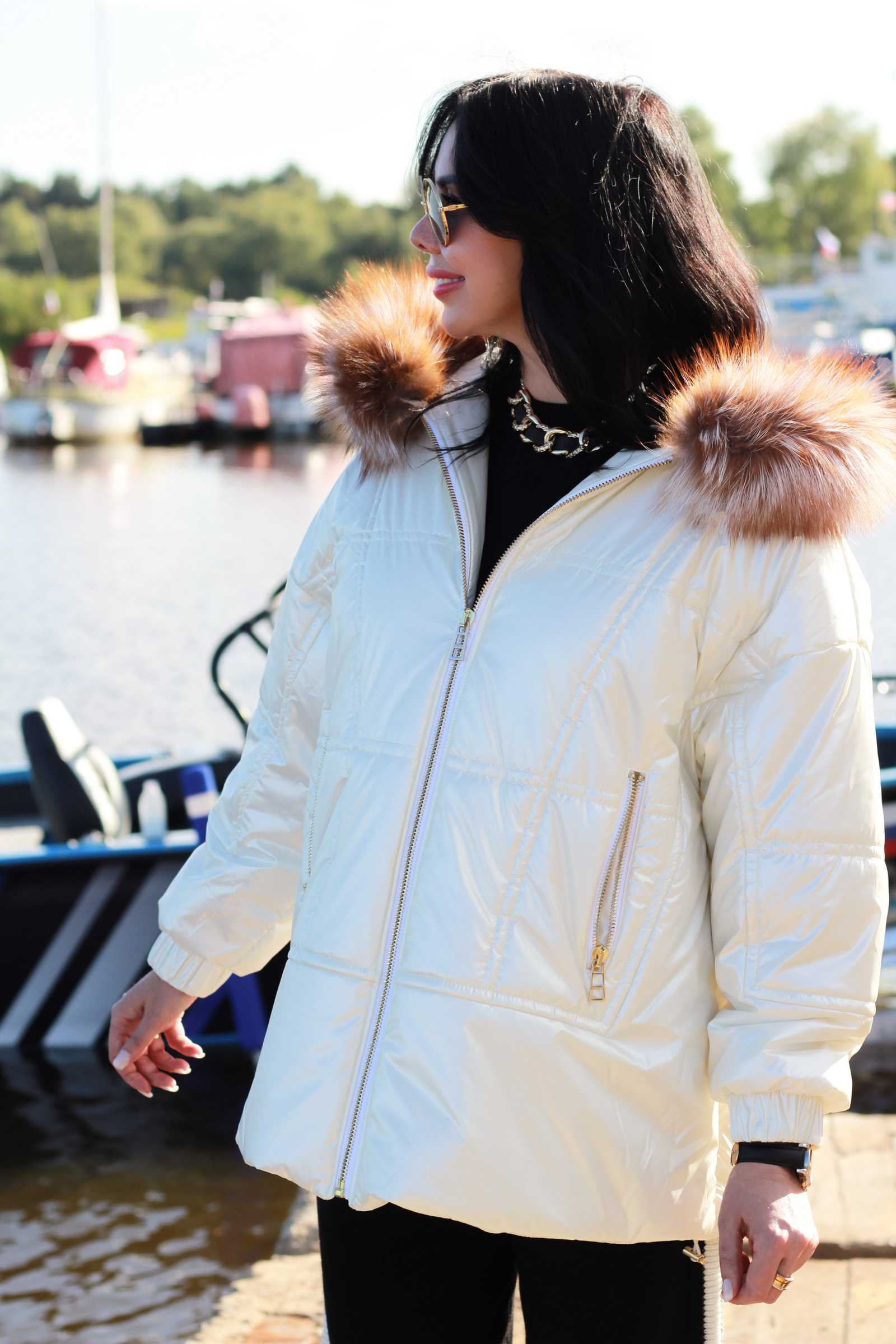 Купить зимнюю куртку c мехом чернобурки PERLA