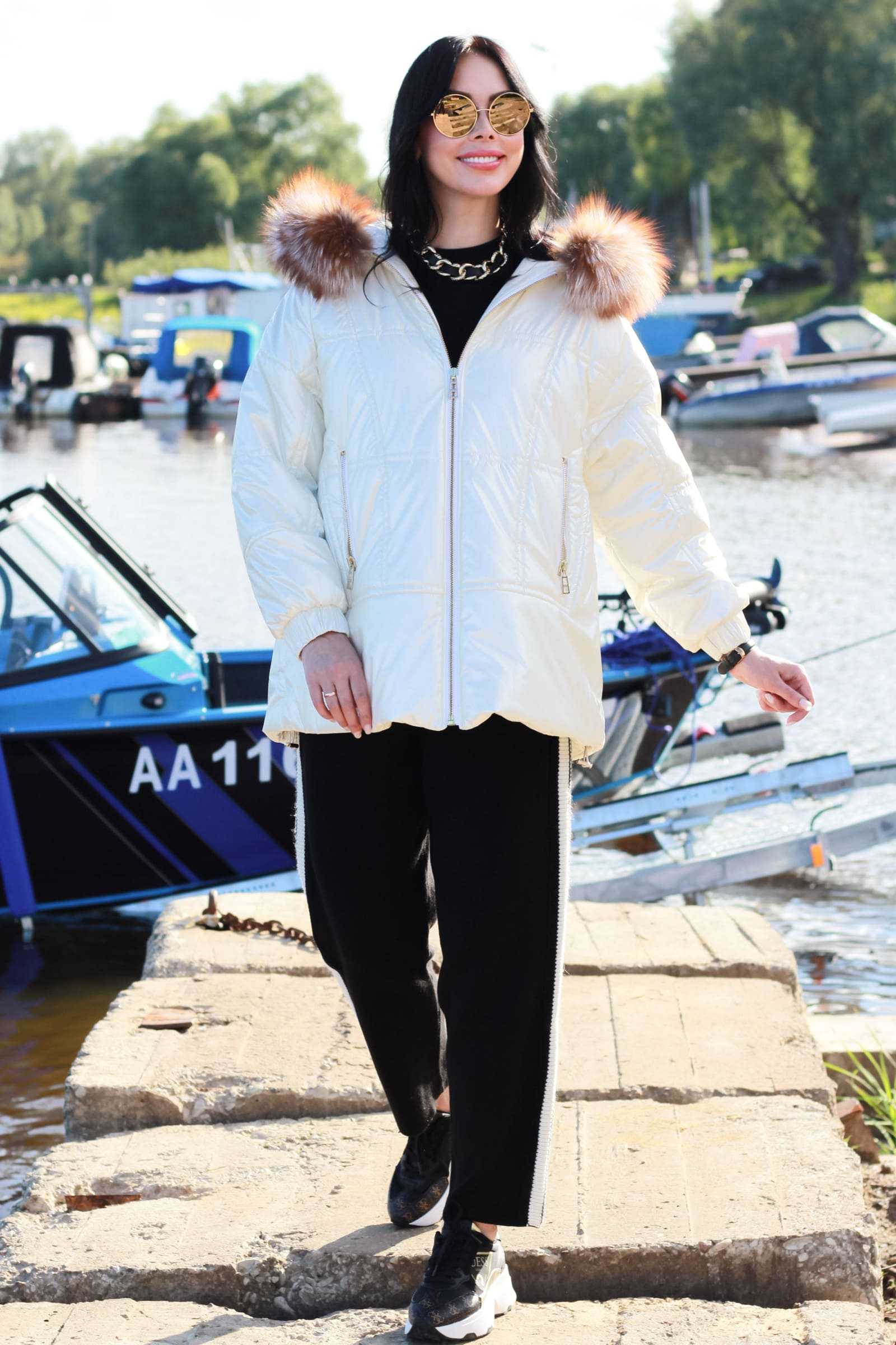 Купить зимнюю куртку c мехом чернобурки PERLA