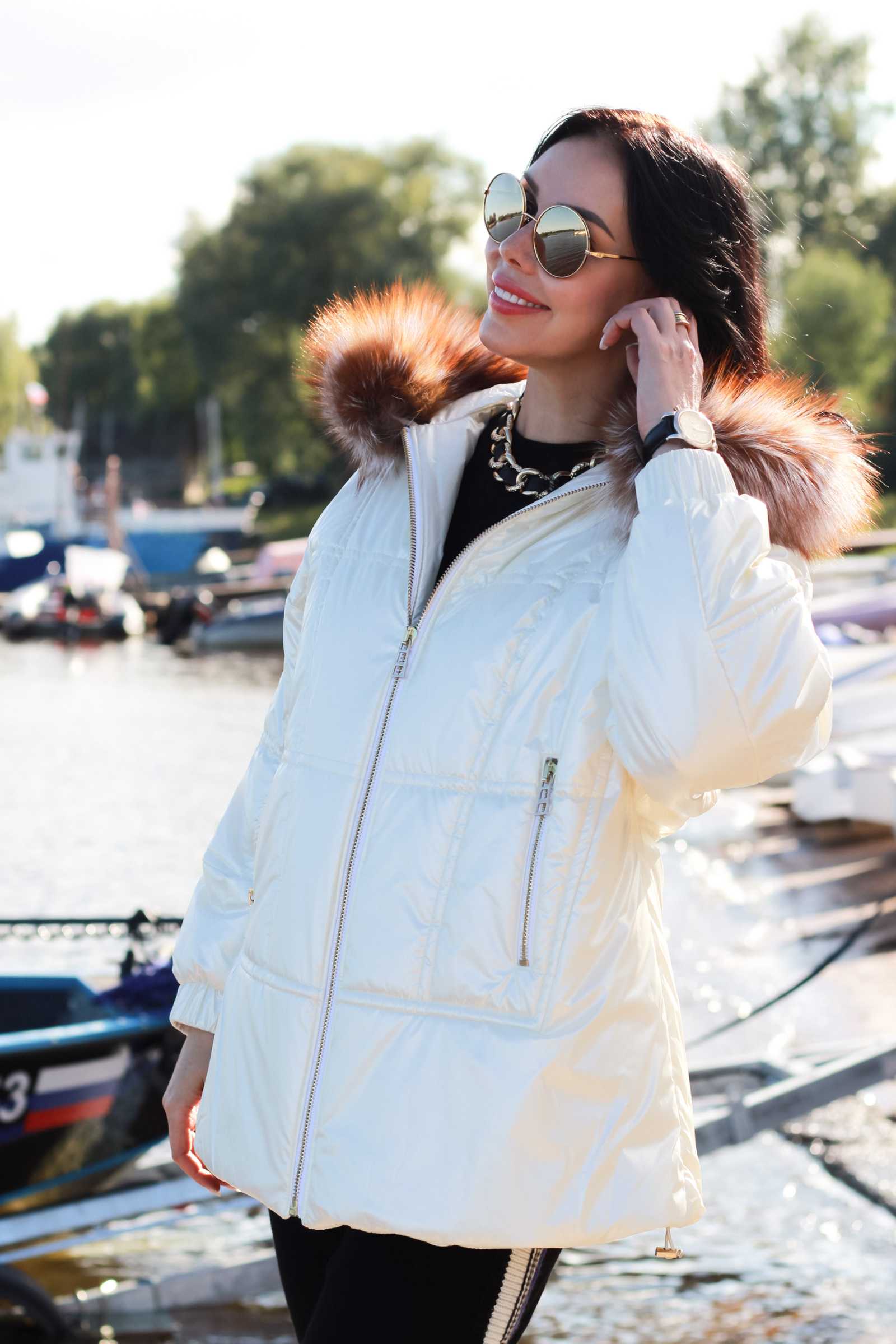 Купить зимнюю куртку c мехом чернобурки PERLA