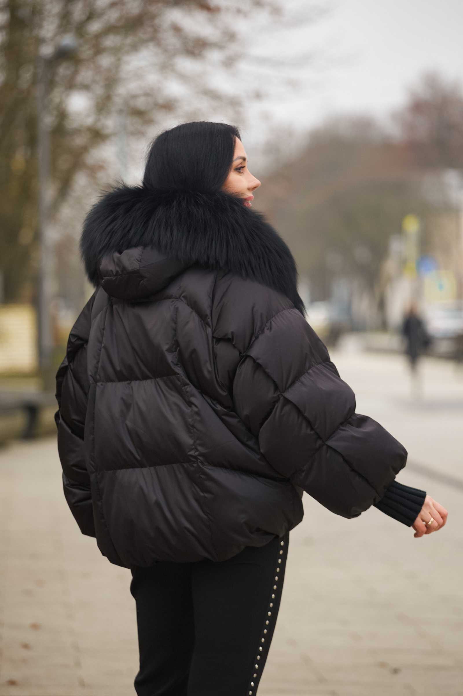 Купить пуховик c мехом чернобурой лисы IZZI