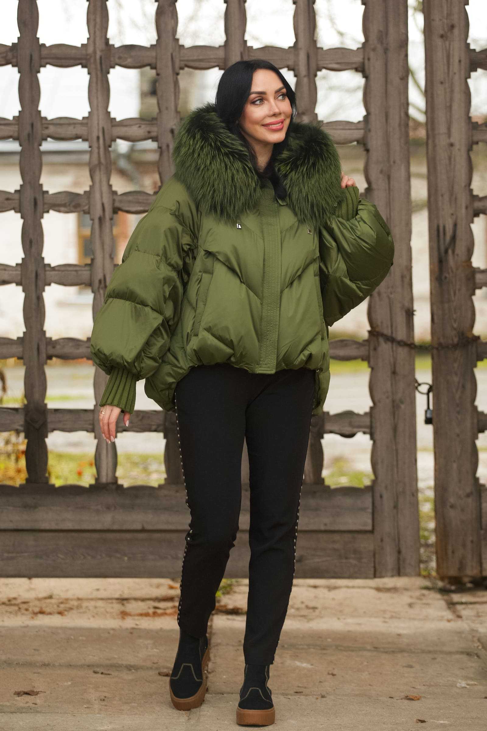 Купить пуховик c мехом чернобурой лисы IZZI