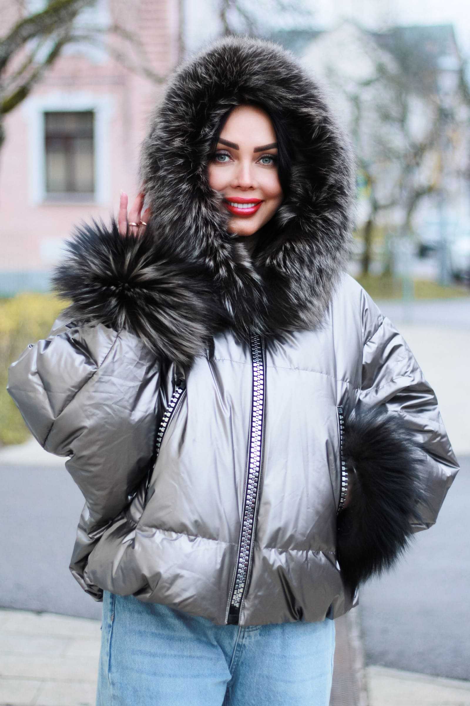 Пуховик с мехом чернобурой лисы FLORA цвет бронза