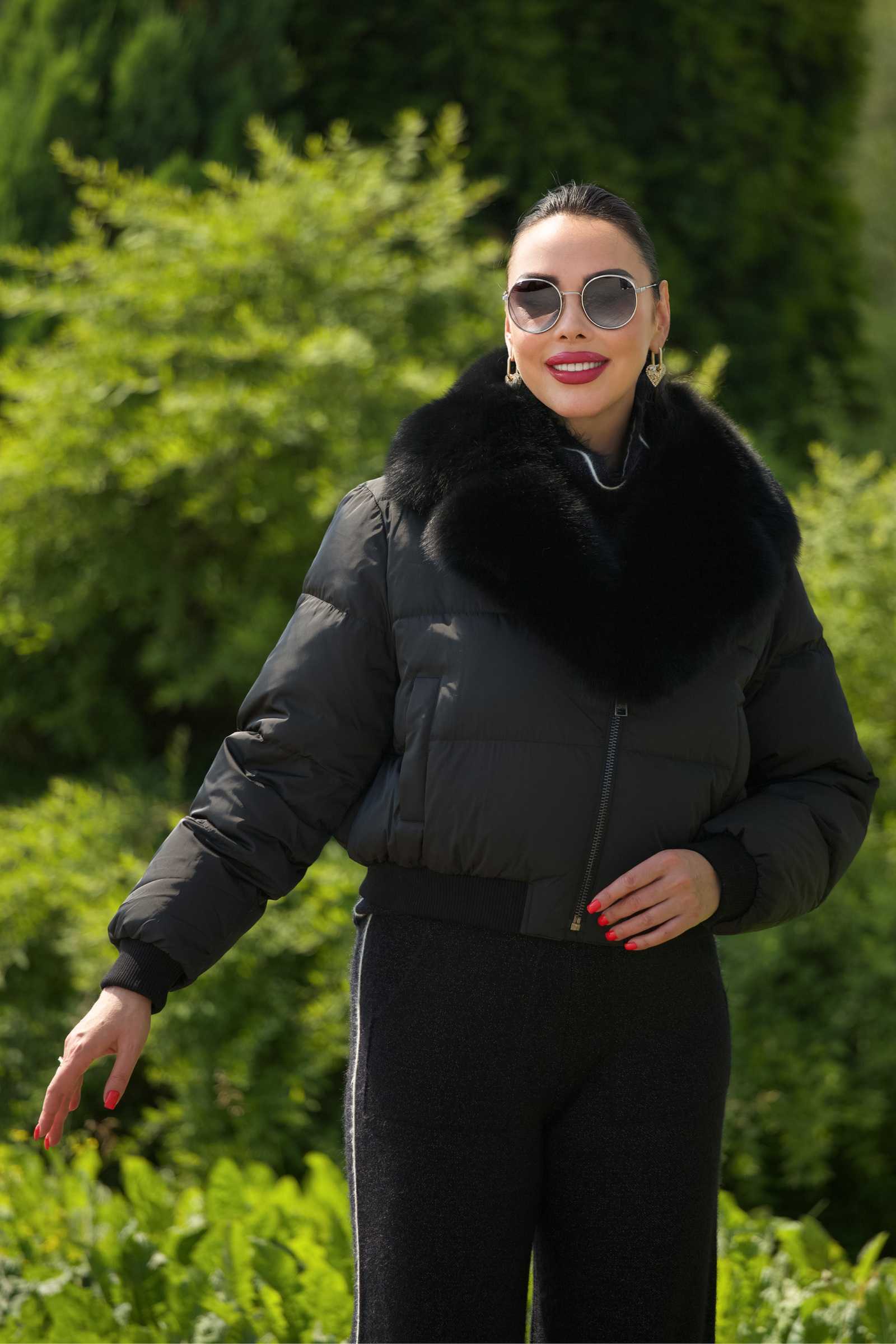 Купить женский пуховик-бомбер с мехом песца ELZA