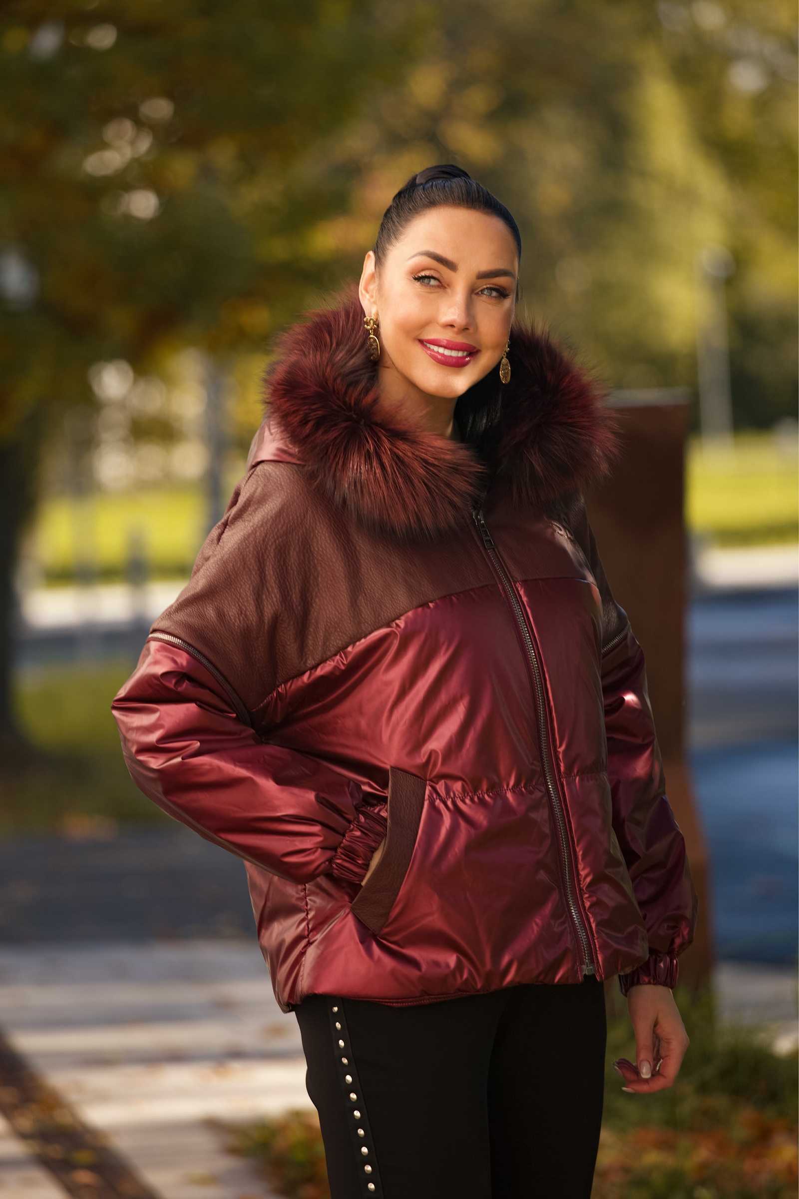 Купить женский пуховик с мехом чернобурой лисы CHERRY