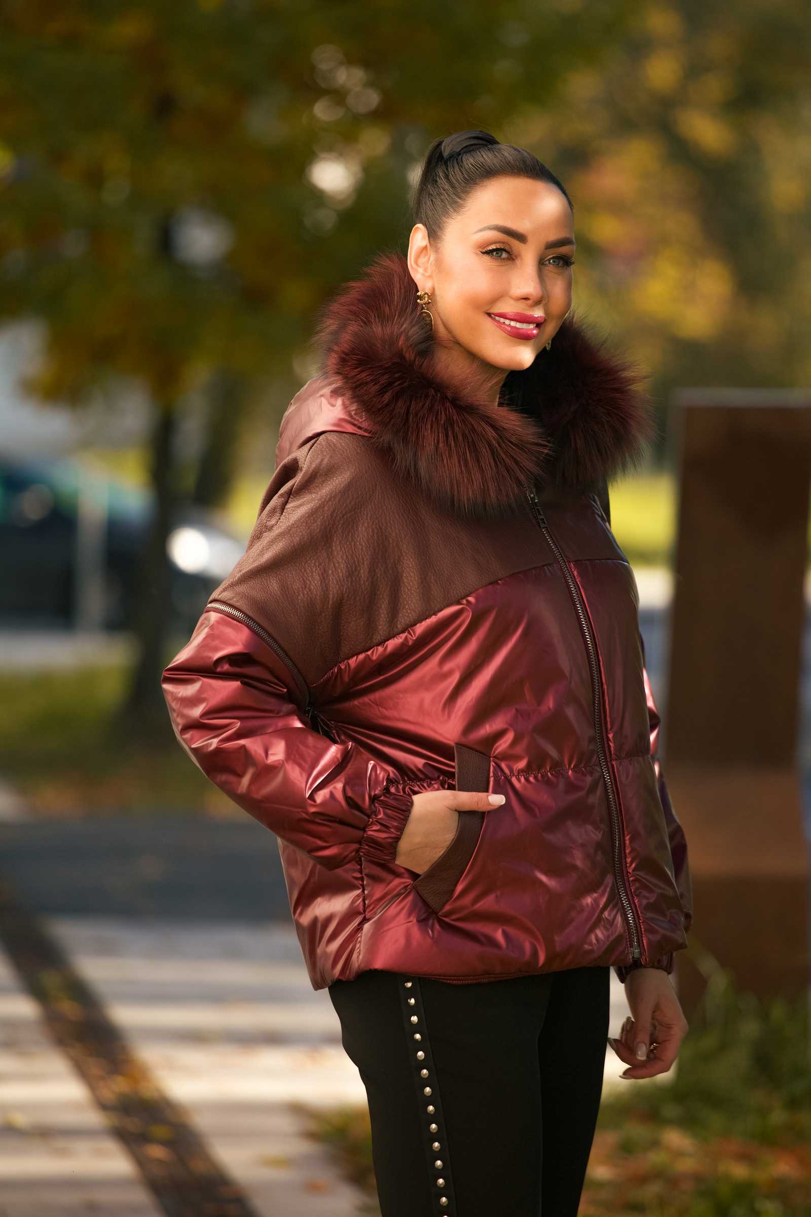 Купить женский пуховик с мехом чернобурой лисы CHERRY