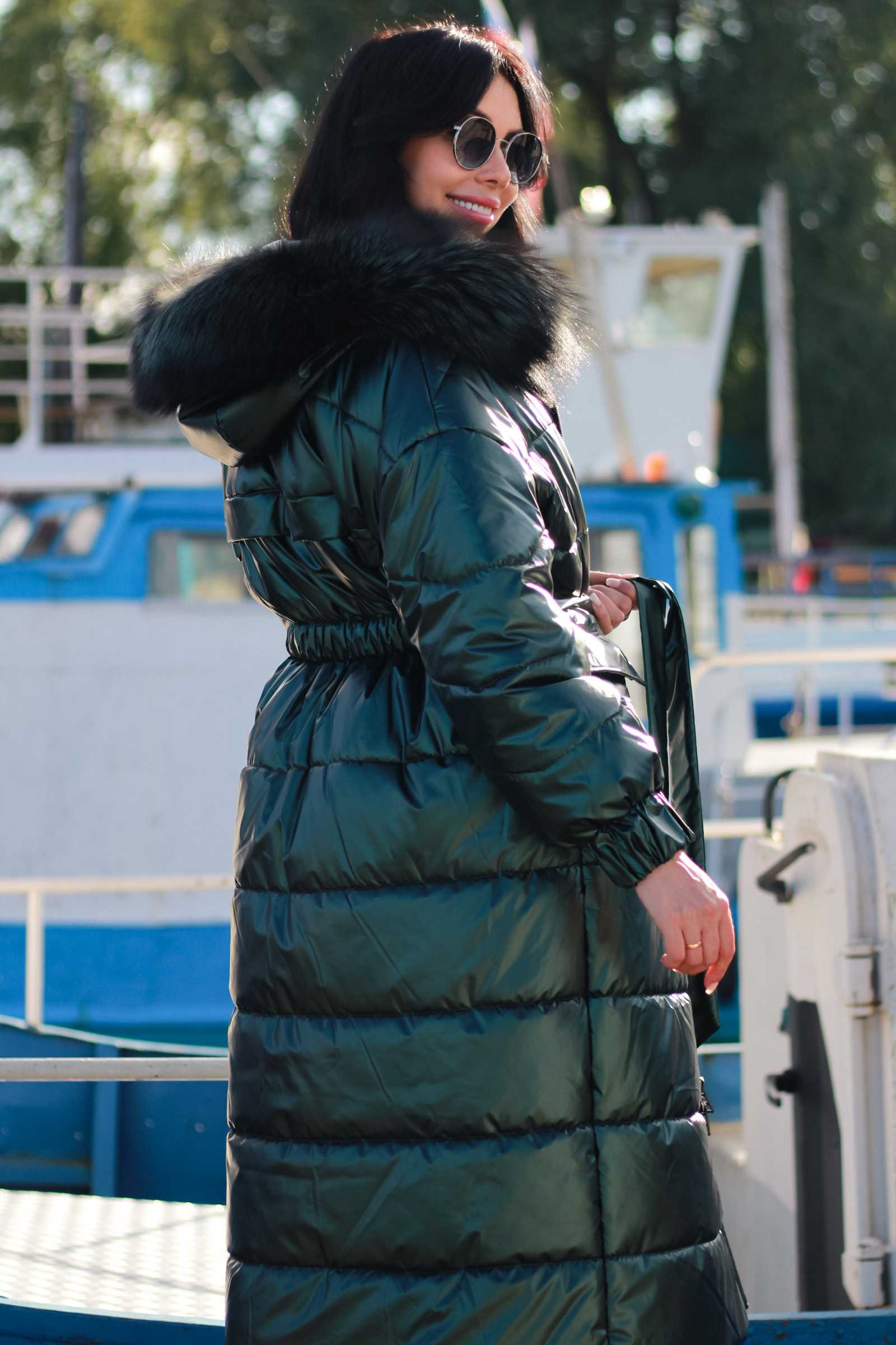 Купить женский пуховик с мехом чернобурой лисы ALEKSA