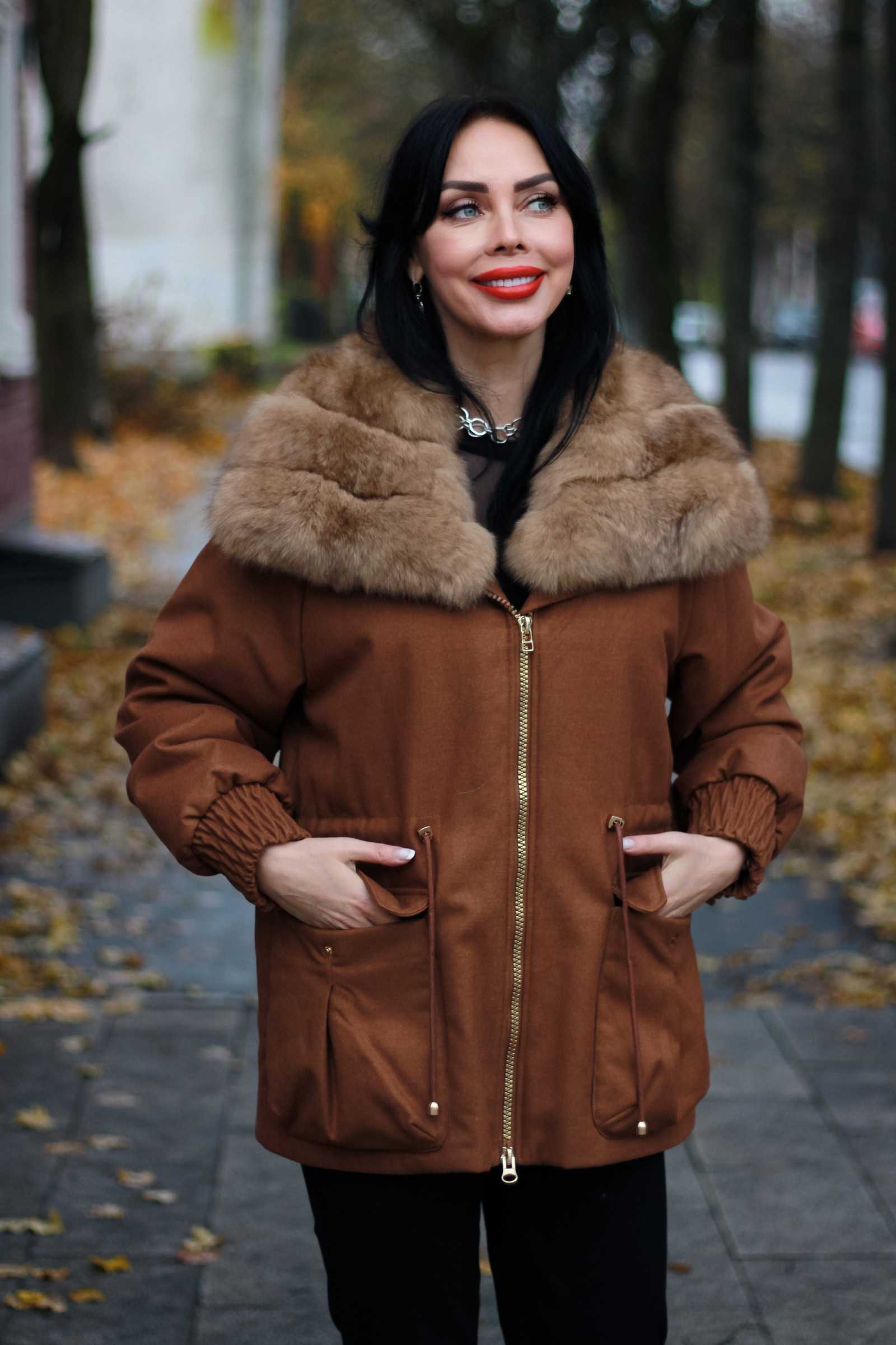 Купить женскую парку с мехом песца PAOLA