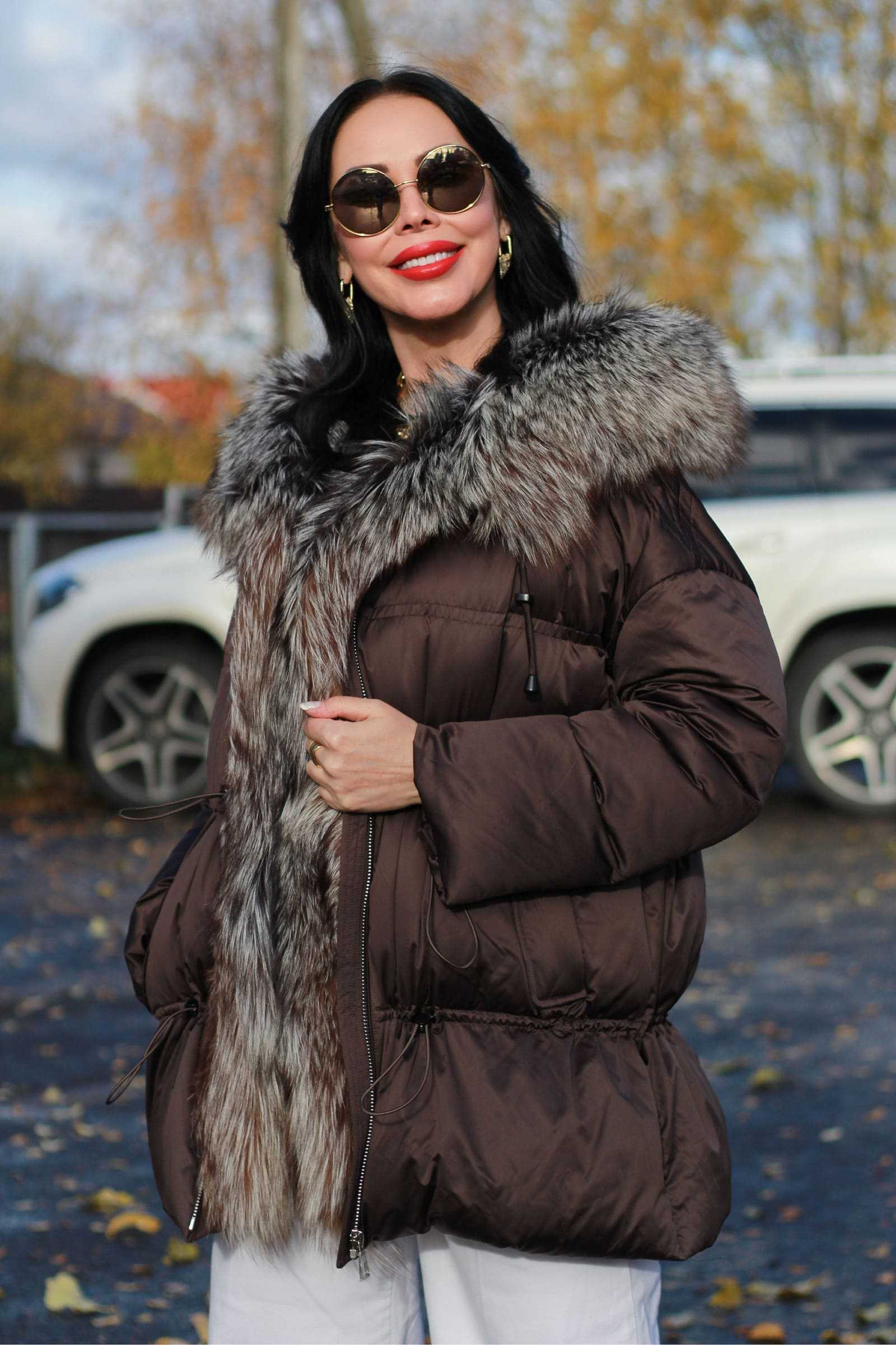 Купить женский пуховик с мехом лисы SIMONA