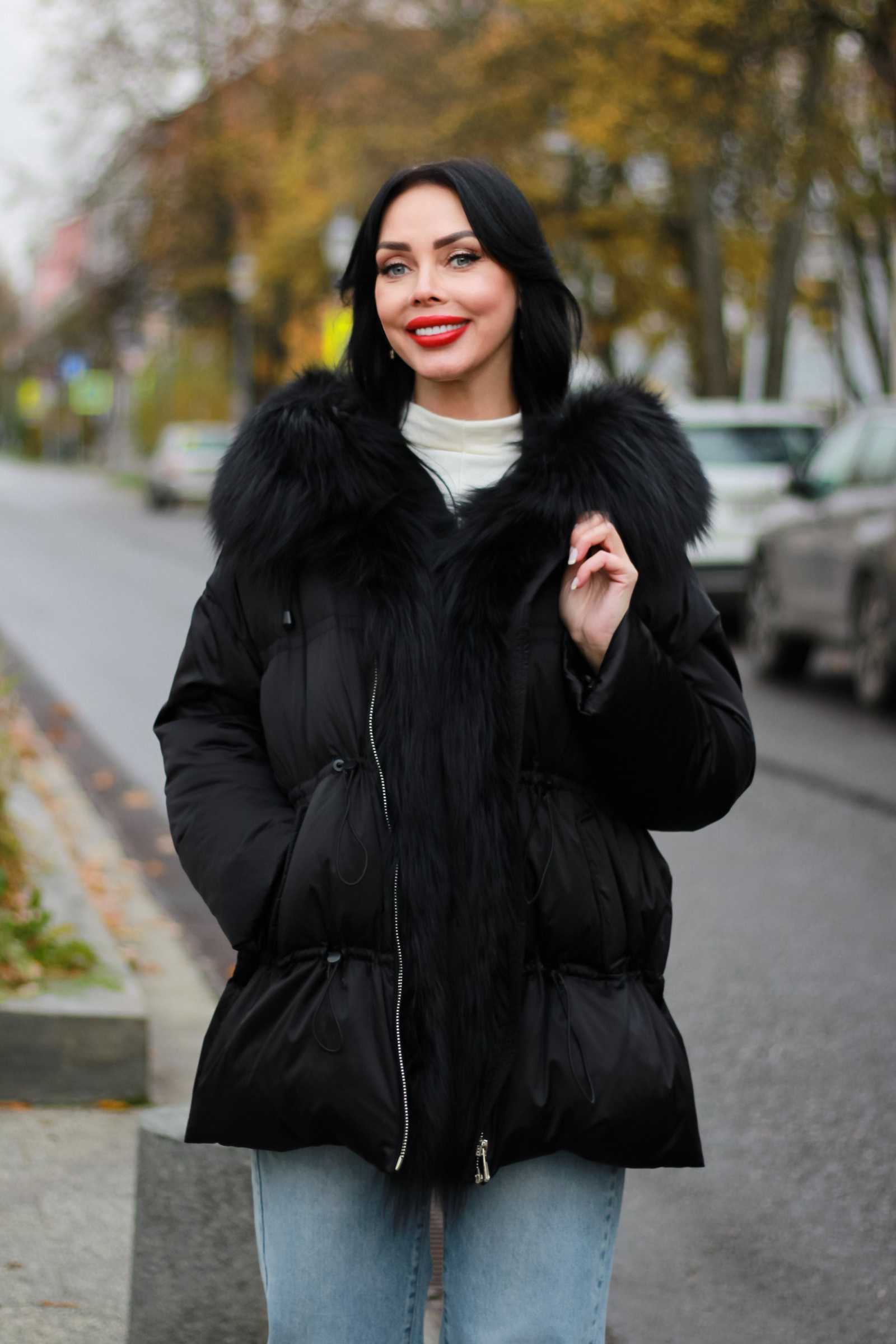 Купить женский пуховик с мехом лисы SIMONA