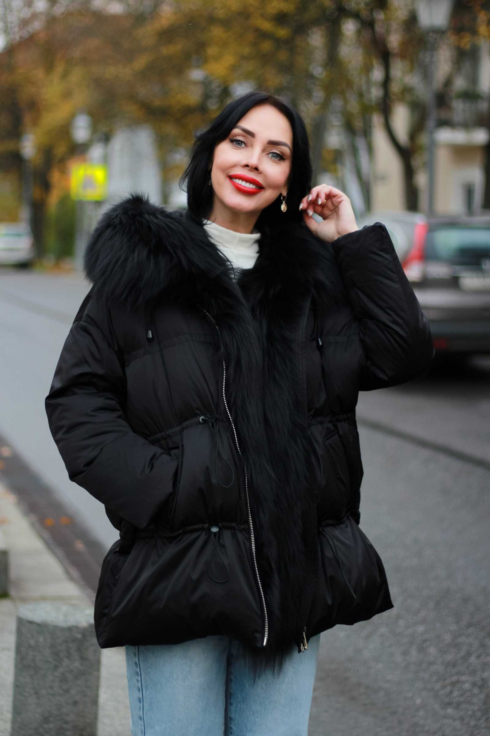 Купить женский пуховик с мехом лисы SIMONA