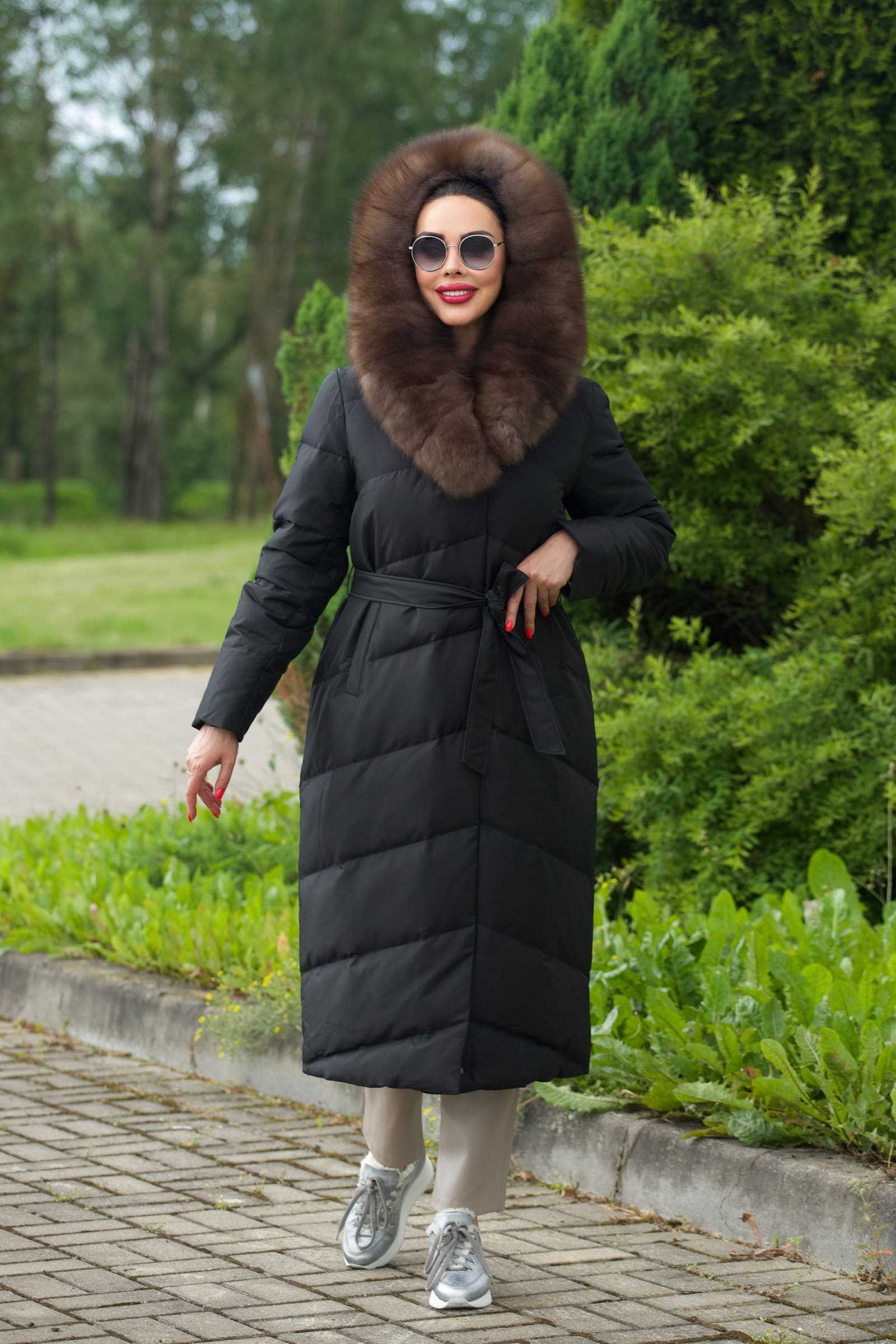 Купить длинный женский пуховик с песцом ADELINA