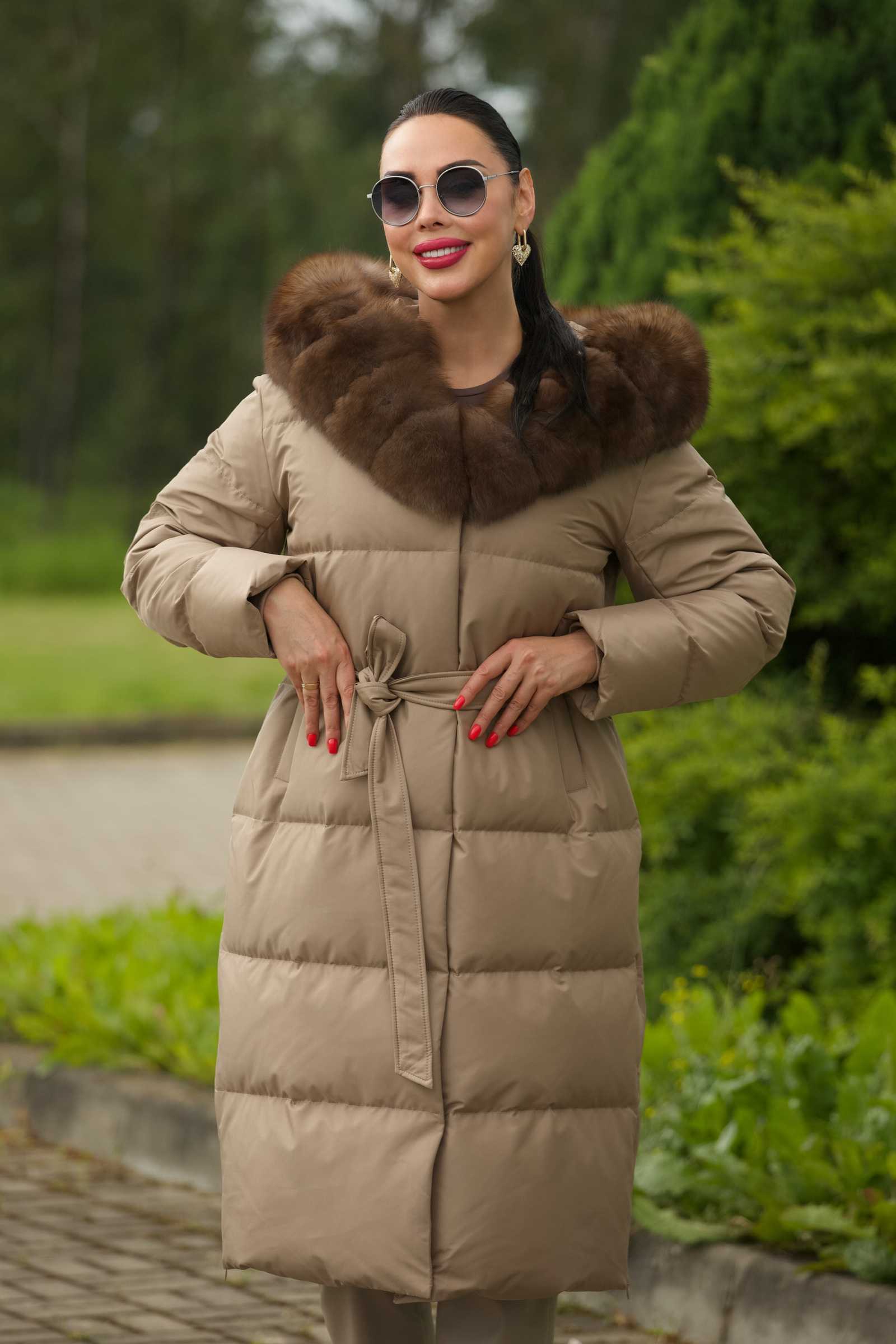 Купить длинный женский пуховик с песцом ADELINA