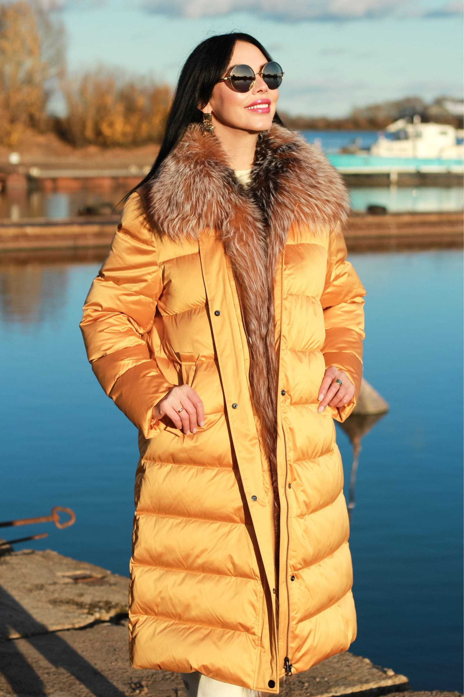 Купить женский длинный пуховик с мехом чернобурой лисы JAKLINE