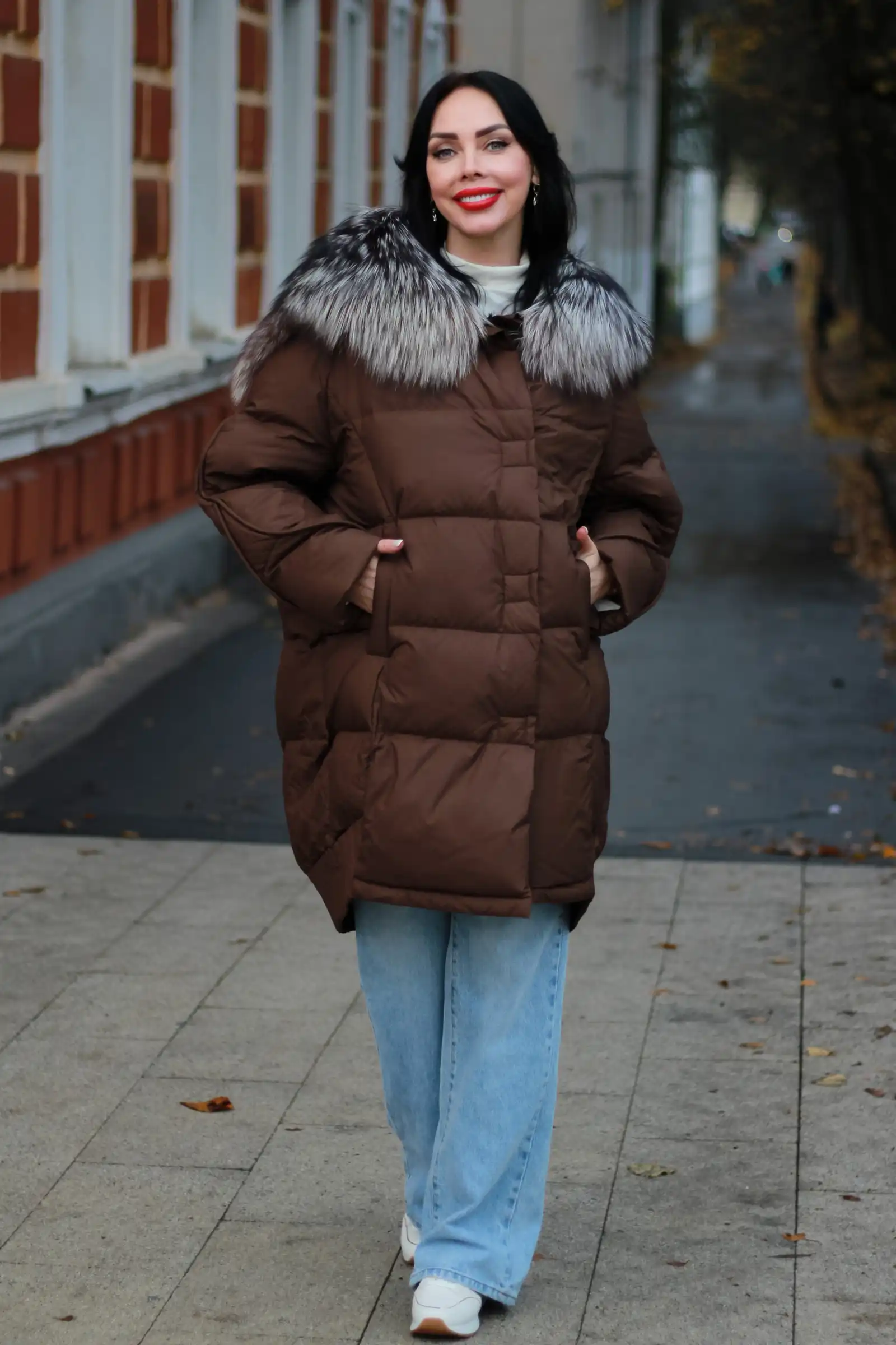 Пуховик с мехом чернобурой лисы TOMASA