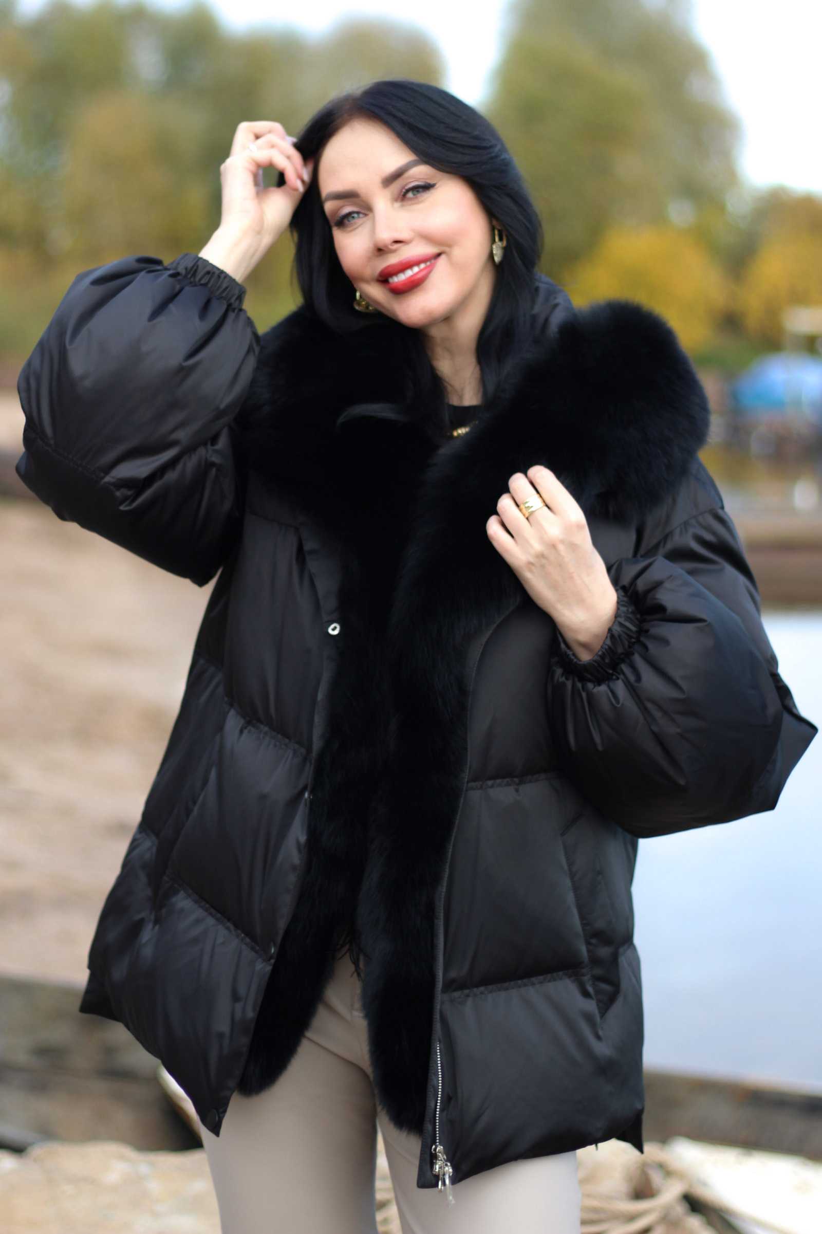 Купить женский зимний пуховик с мехом финского песца MIRELA